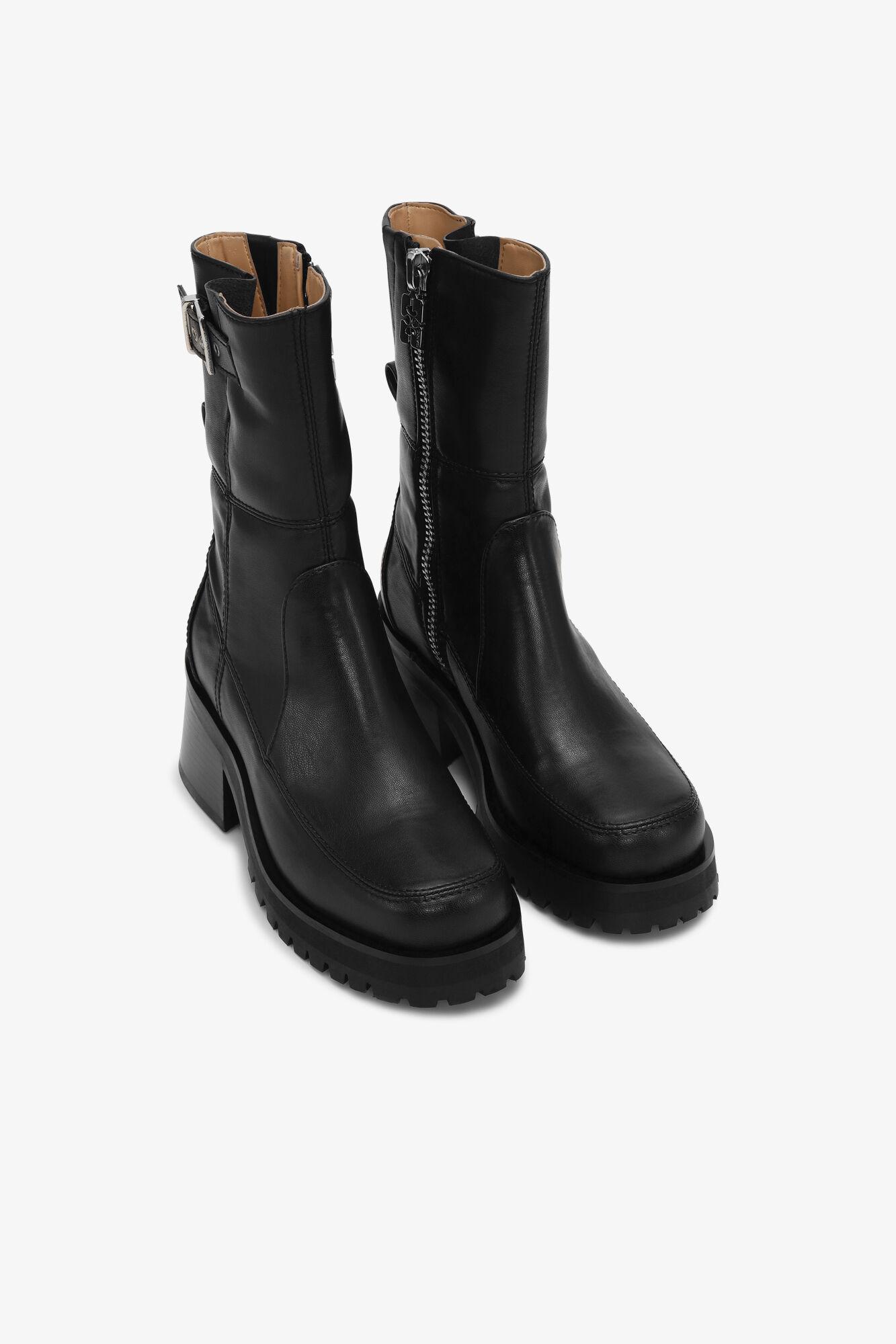 Black Feminine Buckle Platform Boots Product Image