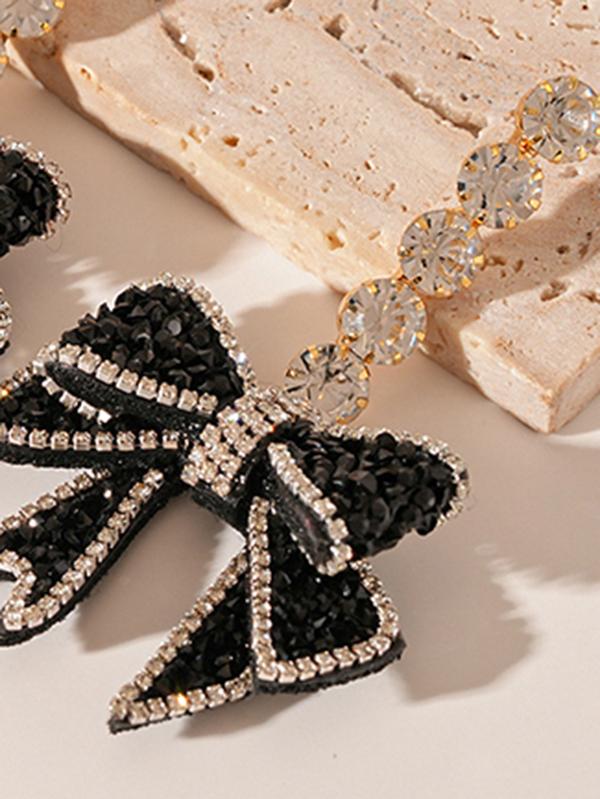 Beaded Bowknot Shiny Earrings Accessories Product Image