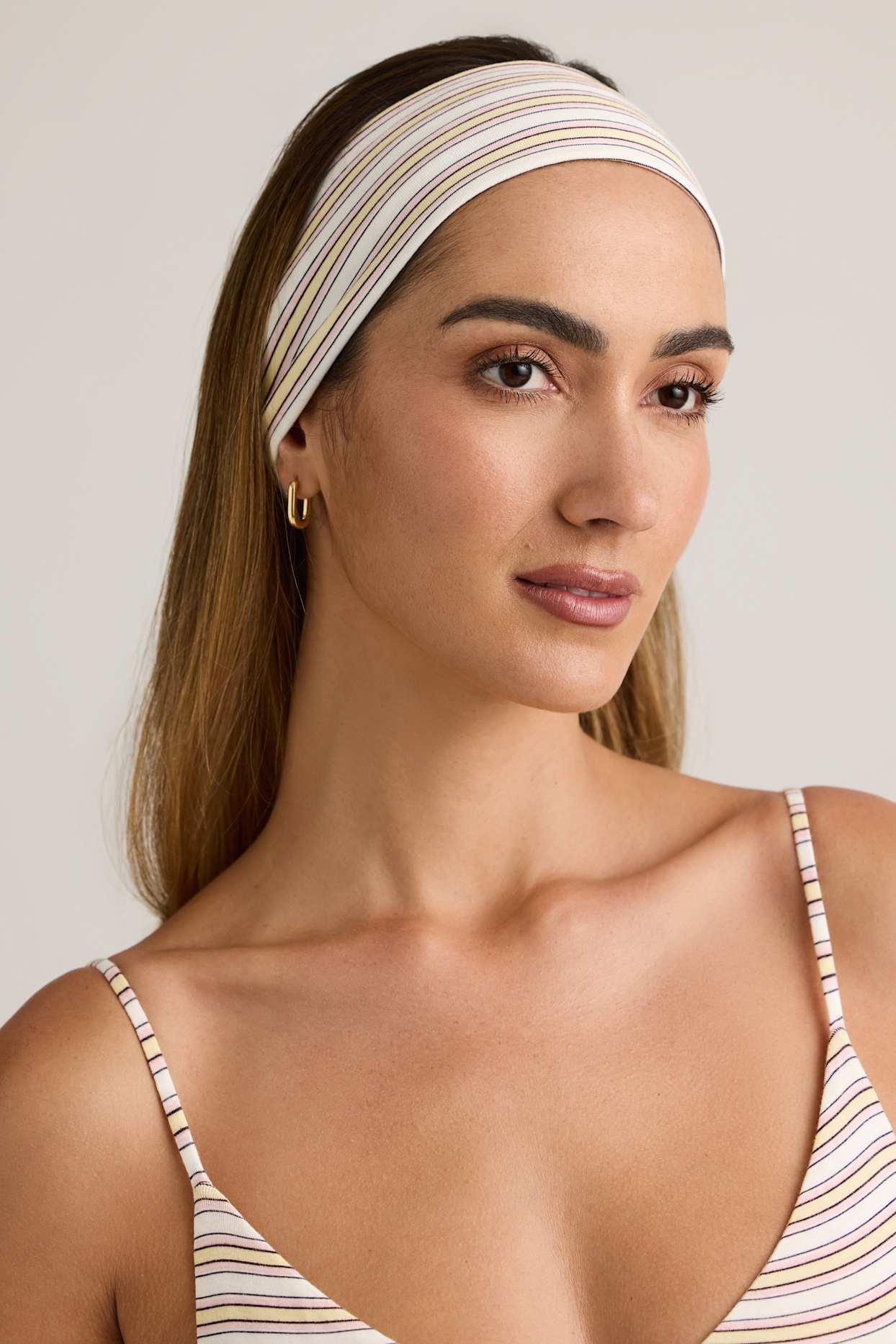 Modal Ribbed Headband in Pink & Yellow Stripe Product Image