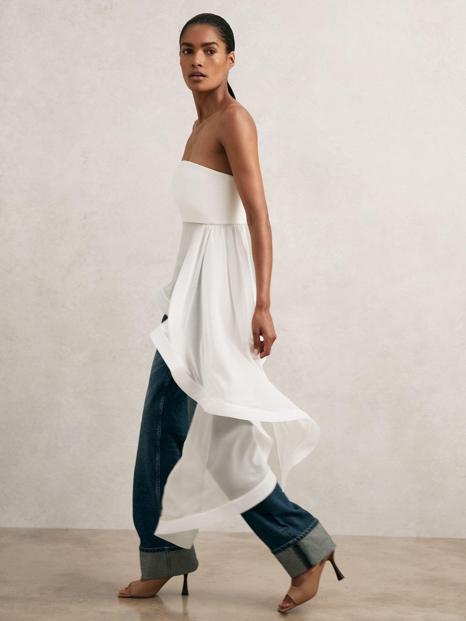 Silk Asymmetric-Ruffle Bandeau Top in Ivory Product Image