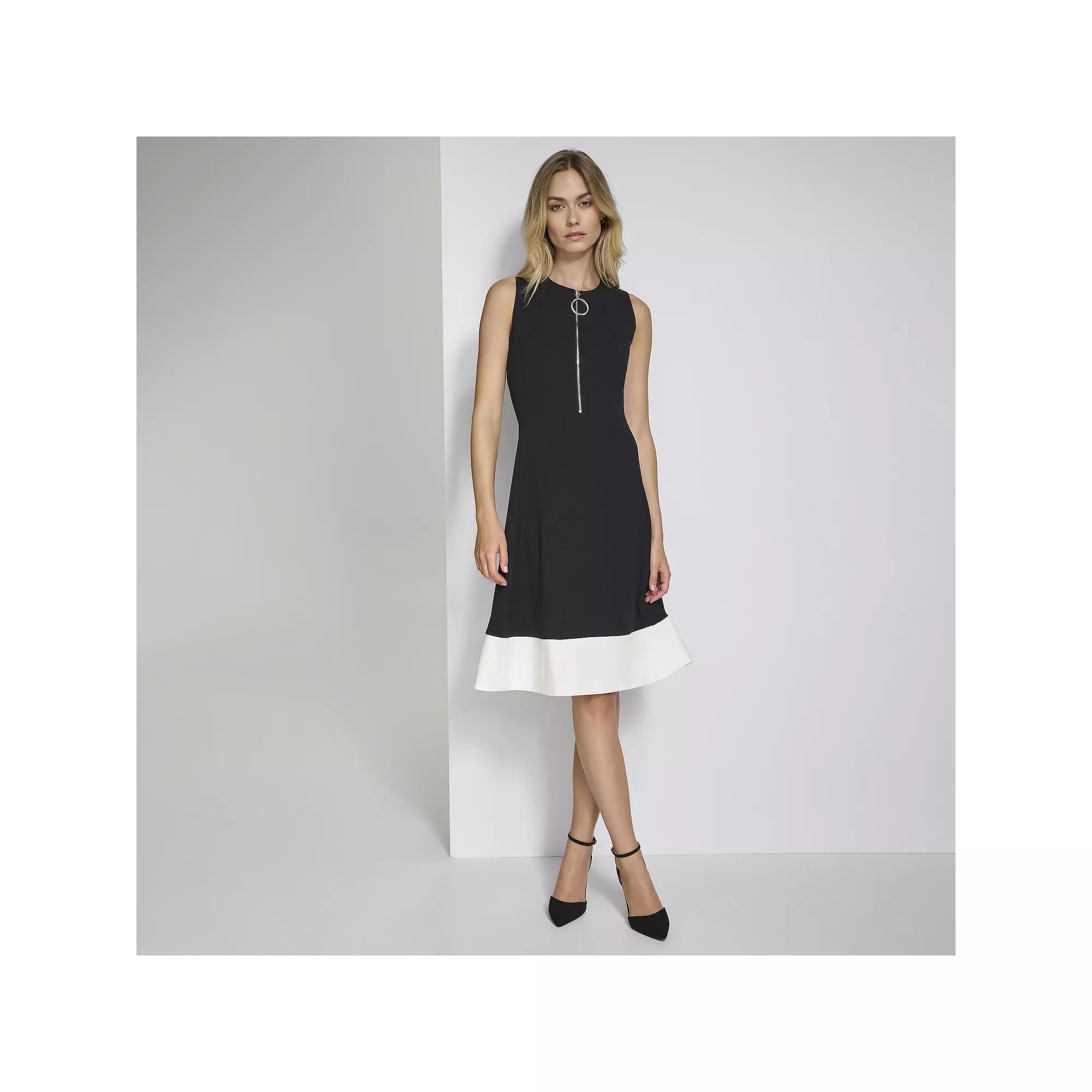 Womens Andrew Marc Sleeveless Zipper Neck Fit & Flare Dress Product Image