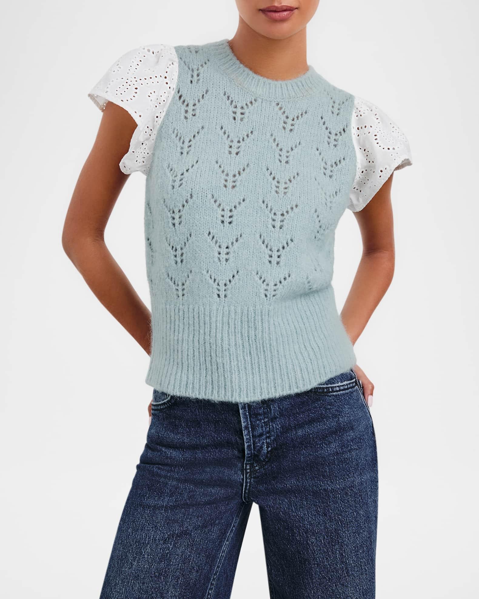 Everly Pointelle Knit Flutter-Sleeve Top Product Image