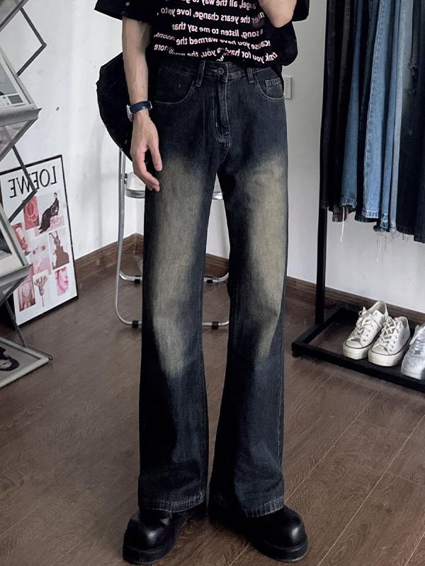Men's Vintage Distressed Flared Loose Jeans Product Image