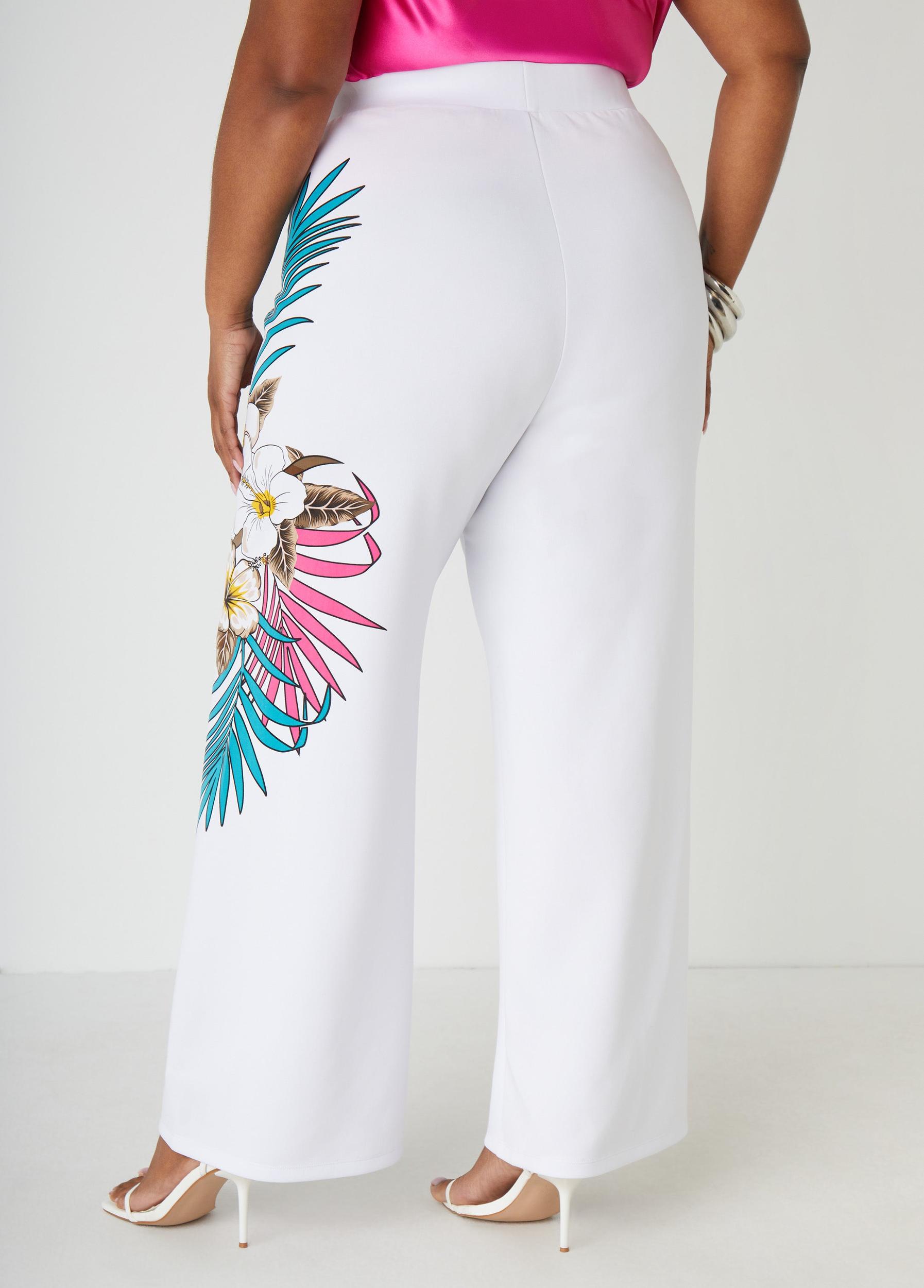 Tropical Print Wide Leg Pants Product Image