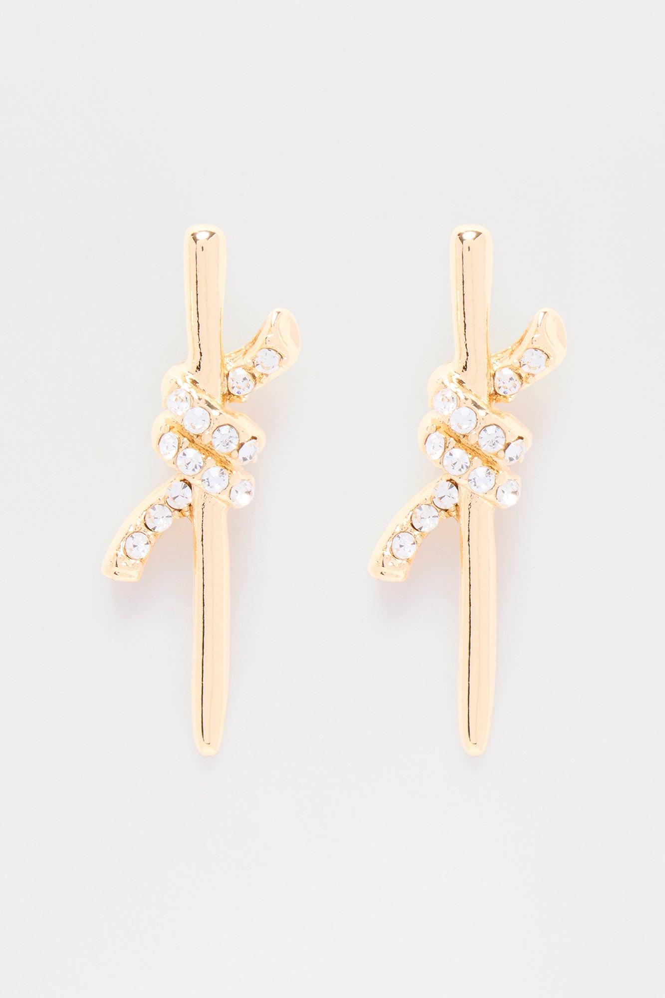 Twisted Soul Rhinestone Stud Earrings - Gold Female Product Image