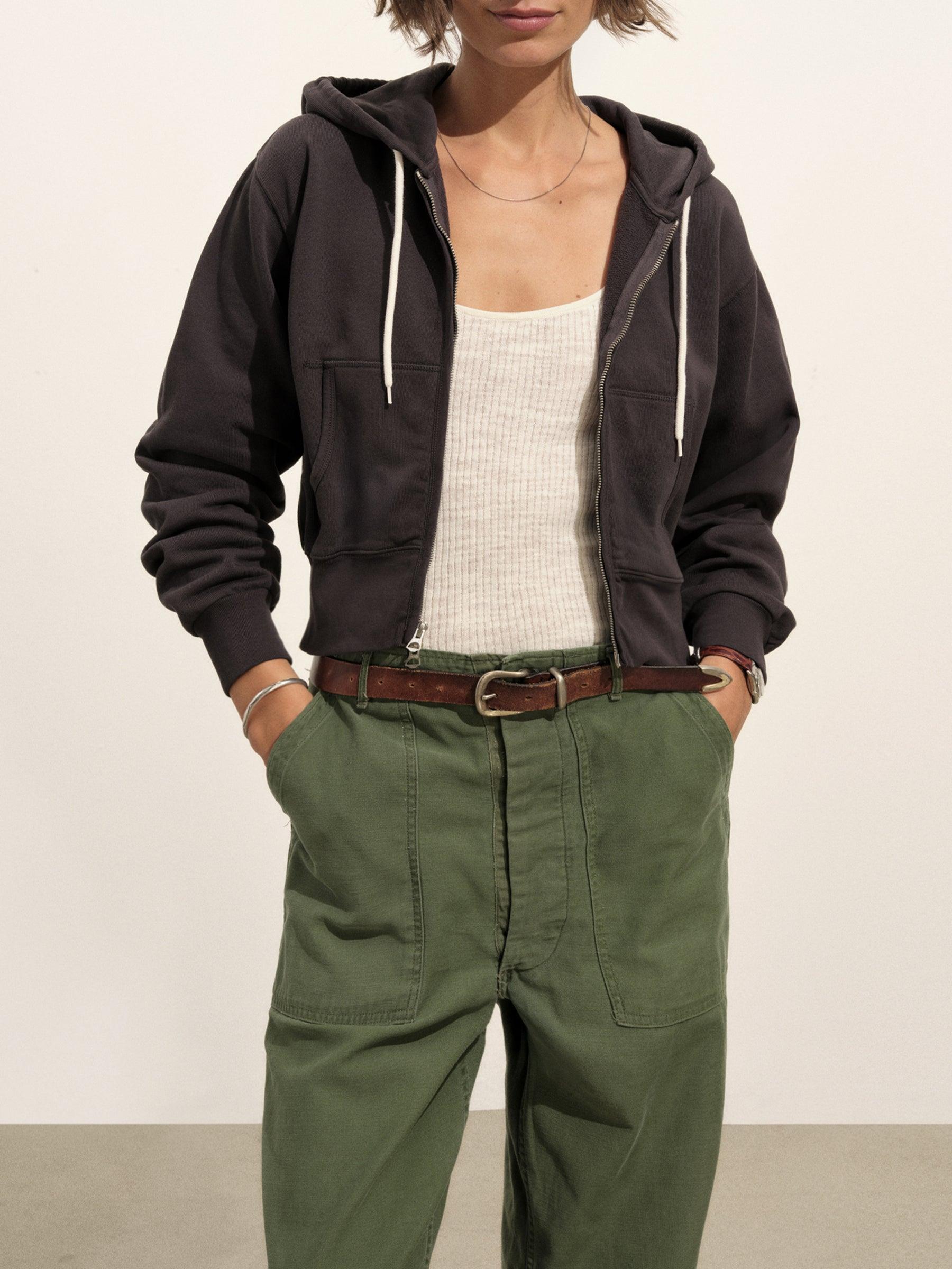 Soft Black Venice Wash Vintage Interloop Full-Zip Hoodie Product Image