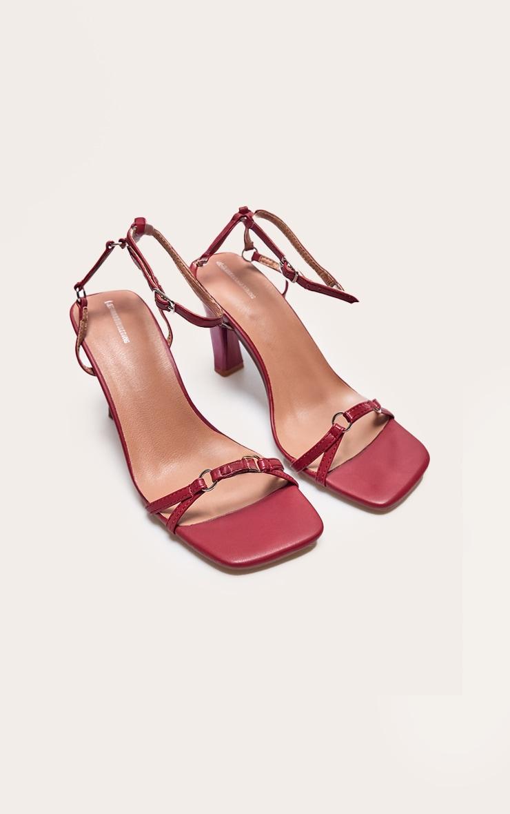 Burgundy PU Square Toe Buckle Detail Barely There Mid Heeled Sandals Product Image