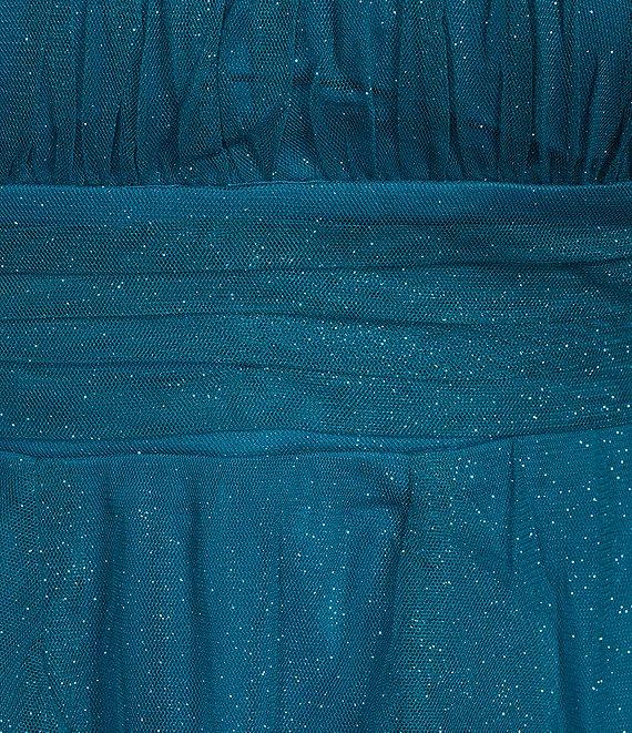 Pear Culture Plus Size Glitter Mesh Scoop Neck Corkscrew Ruffle Dress Product Image