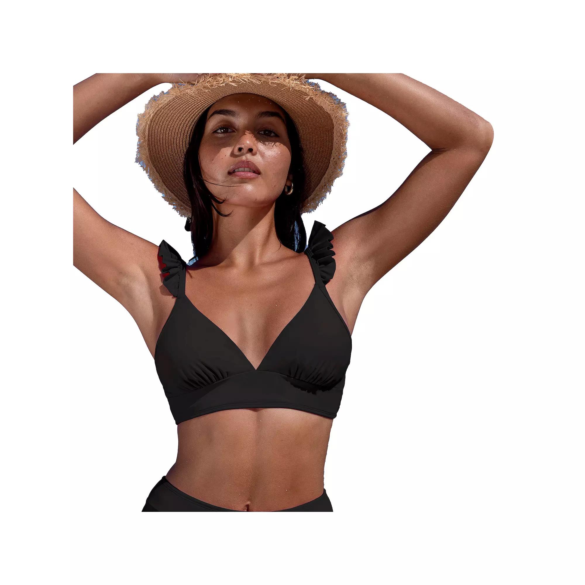 Women's Cupshe Ruffle Bikini Top, Size: Small, Black Product Image