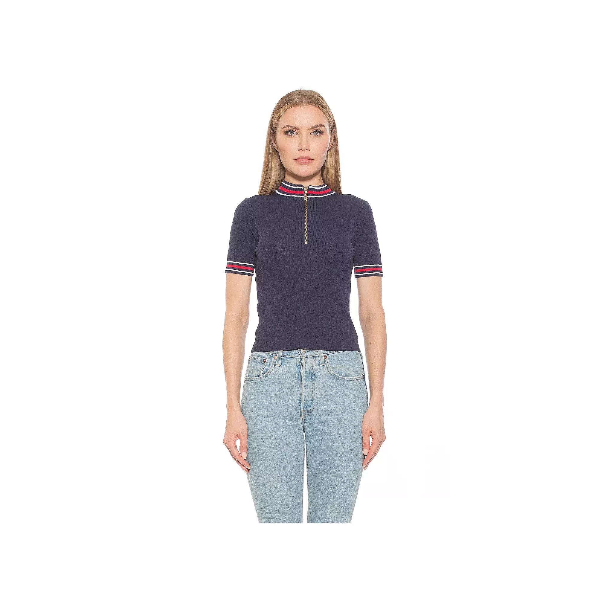 Women's ALEXIA ADMOR Phoebe Knit 1/4-Zip Short Sleeve Mock Neck Top,  Product Image