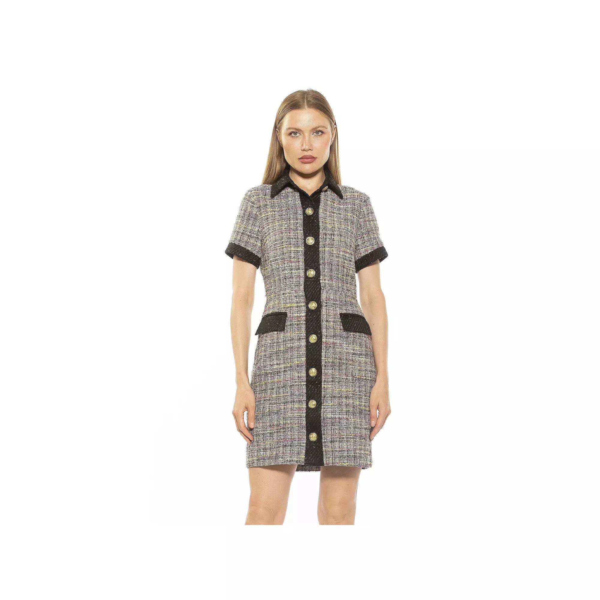 Women's ALEXIA ADMOR Jenni Collar Button Down Tweed Shirt Dress,  Product Image