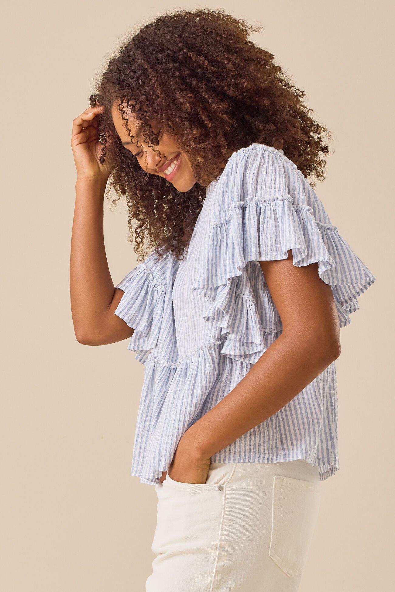 Delilah Striped Flutter Sleeve Top Product Image