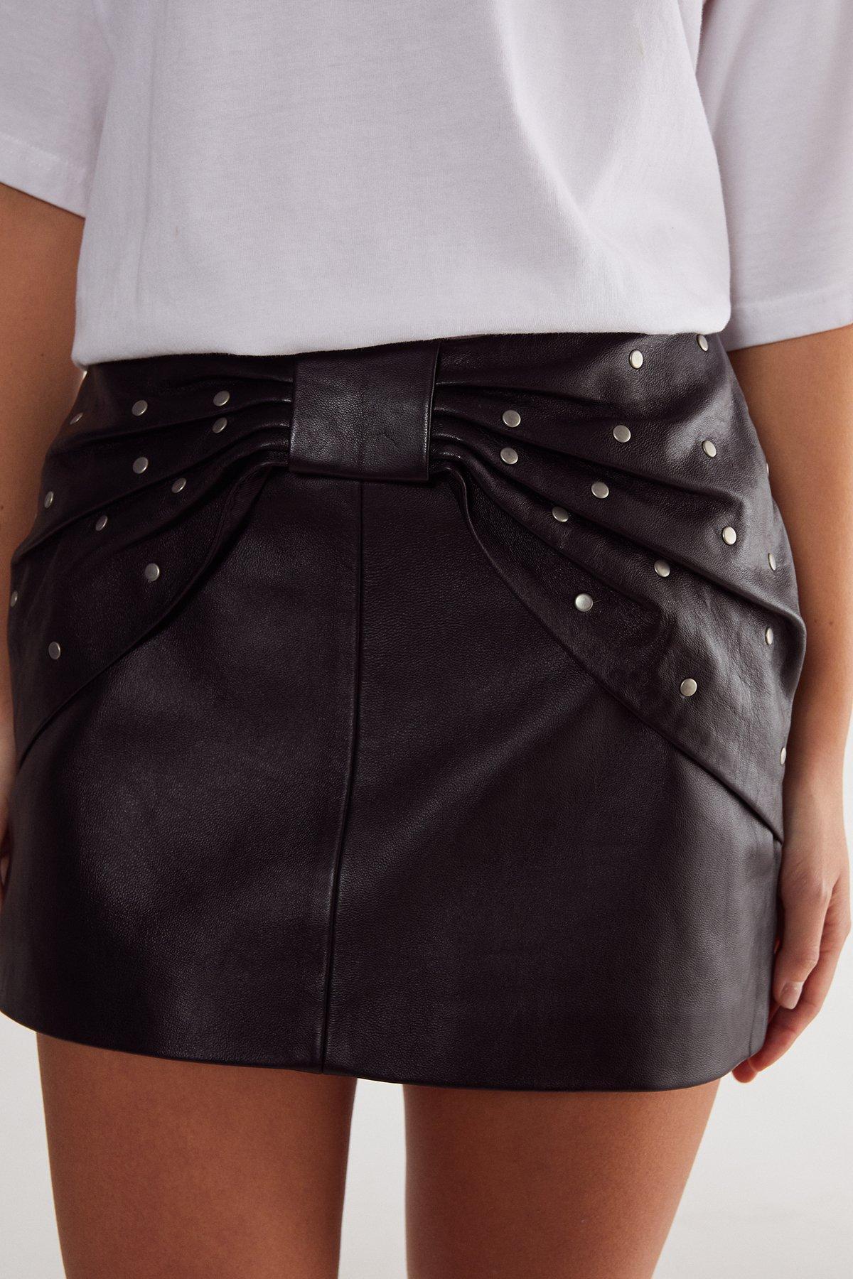Studded Bow Detail Leather Mini Skirt Product Image