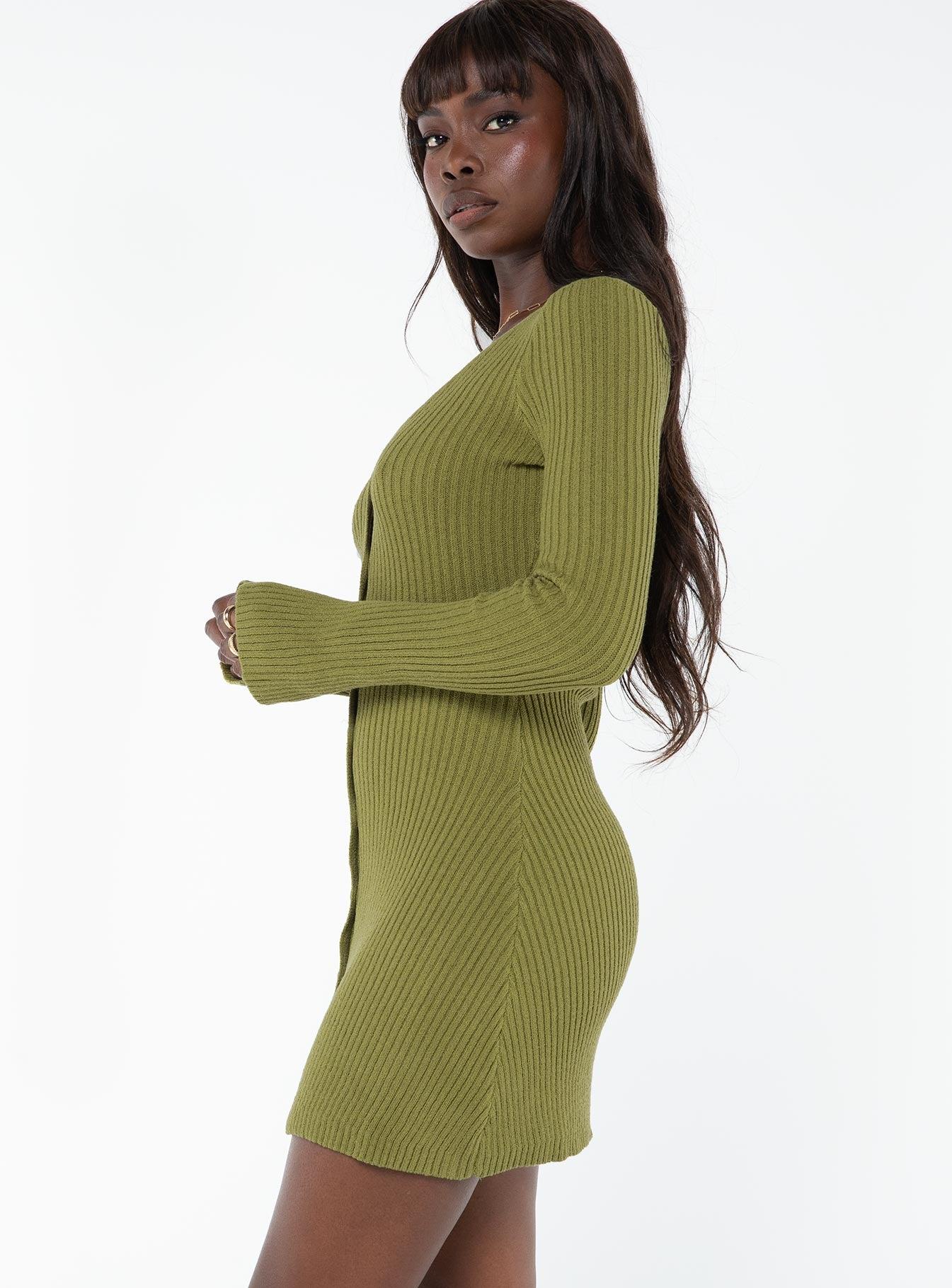 Waldin Long Sleeve Mini Dress Olive Product Image