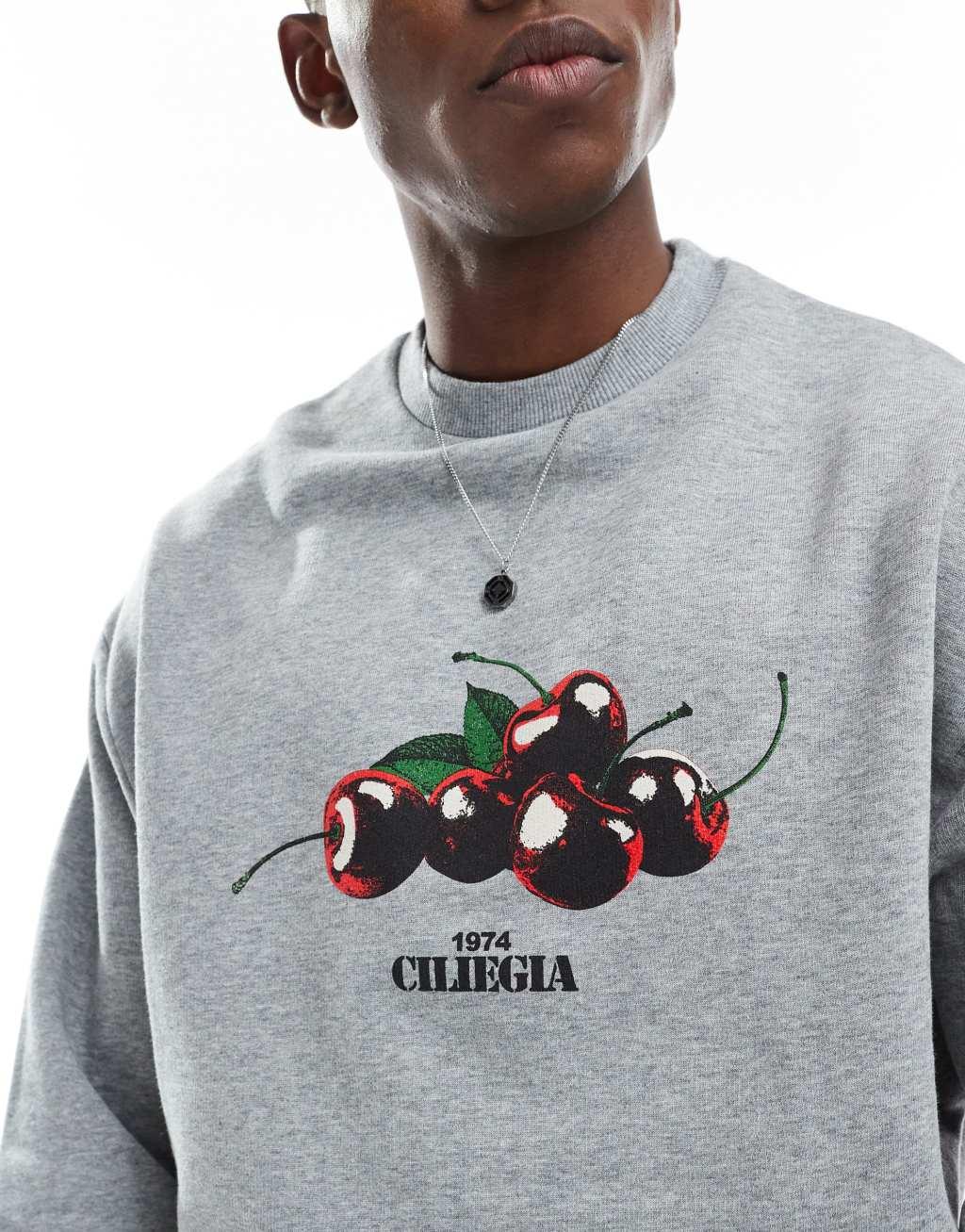 ASOS DESIGN oversized sweatshirt with print in gray heather Product Image