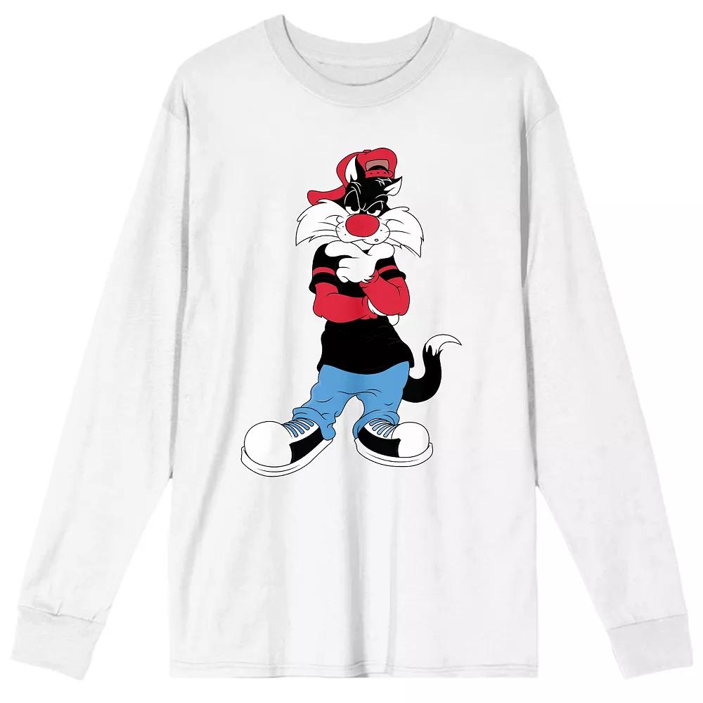 Men's Looney Tunes Sylvester Long Sleeve Graphic Tee, Size: Small, White Product Image
