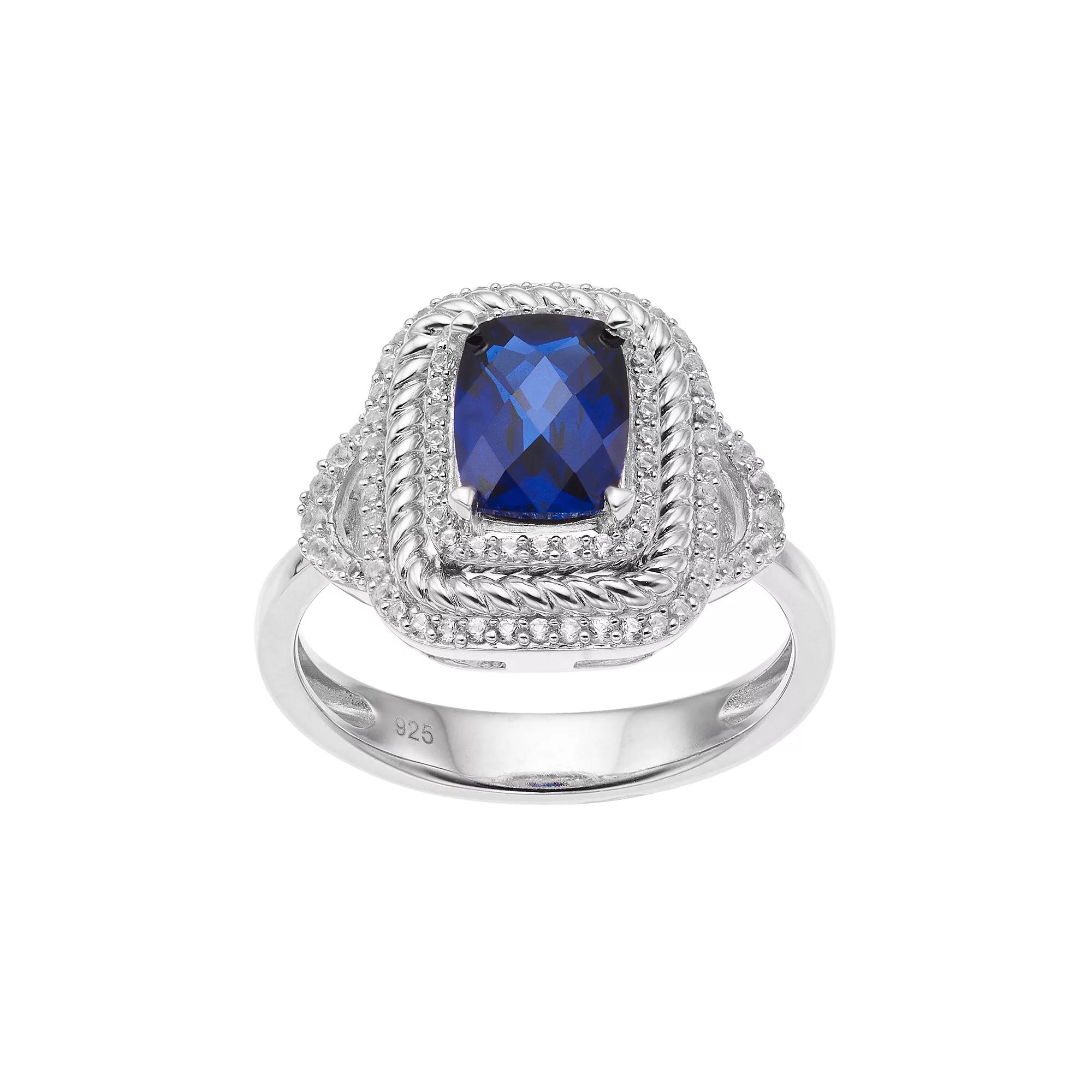 Sterling Silver Lab-Created Blue & White Sapphire Halo Ring, Women's, Size: 6 Product Image