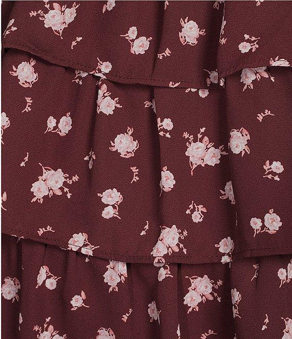 Midnight Doll Floral Print Puff Sleeve Smocked Tiered Midi Dress Product Image