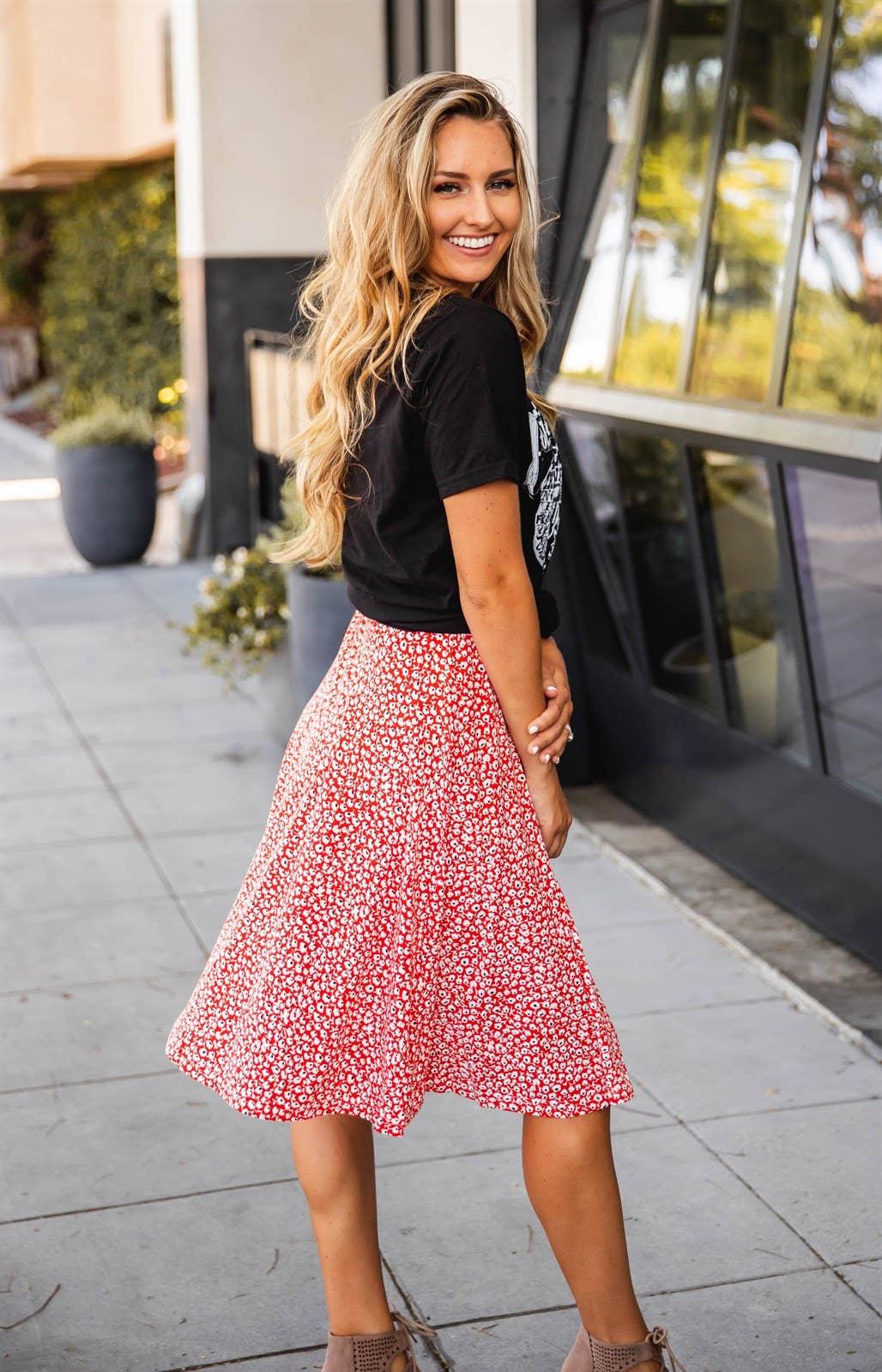 Floral A-line Knee Length Laura Skirt: Green Product Image