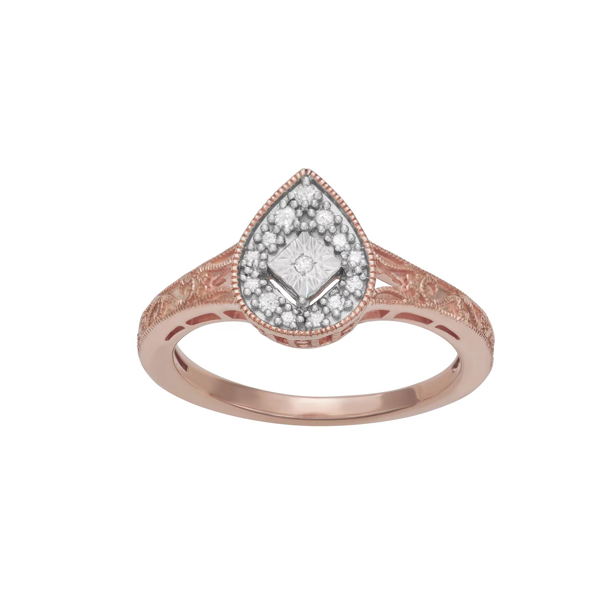 HDI Rose Gold Tone Silver 1/10 Carat T.W. Diamond Tear Drop Ring, Women's,  Product Image
