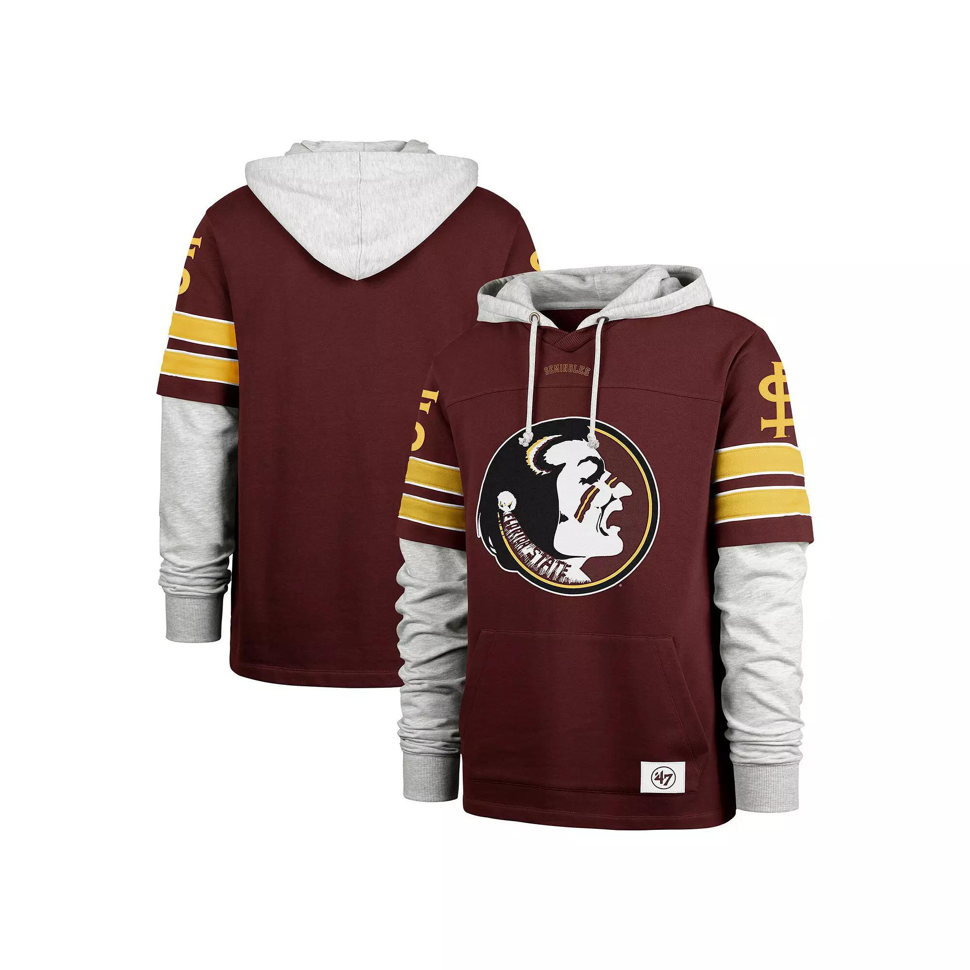 Men's '47  Garnet Florida State Seminoles Blitz Cornerback Lacer Pullover Hoodie, Size: XL, Red Product Image