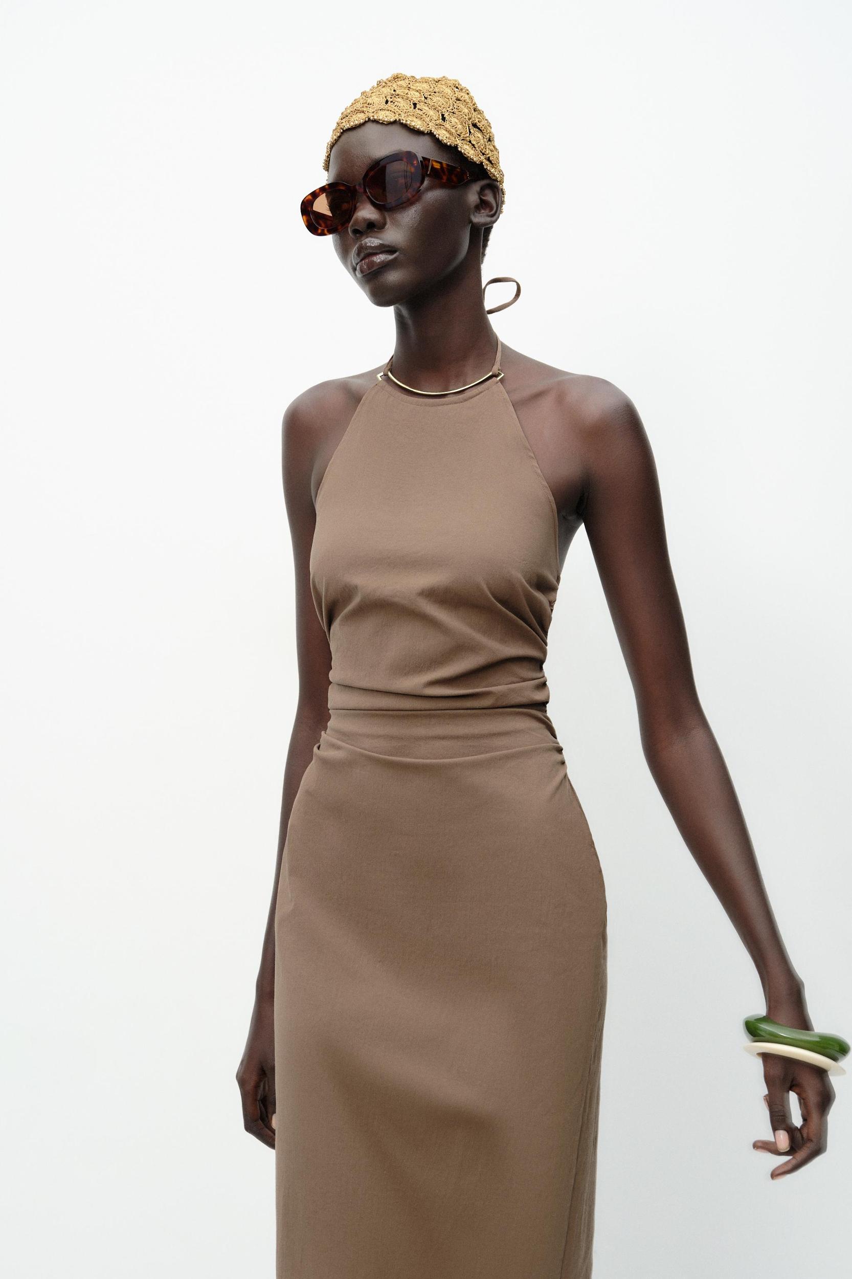 HALTER MIDI DRESS WITH TRIM Product Image