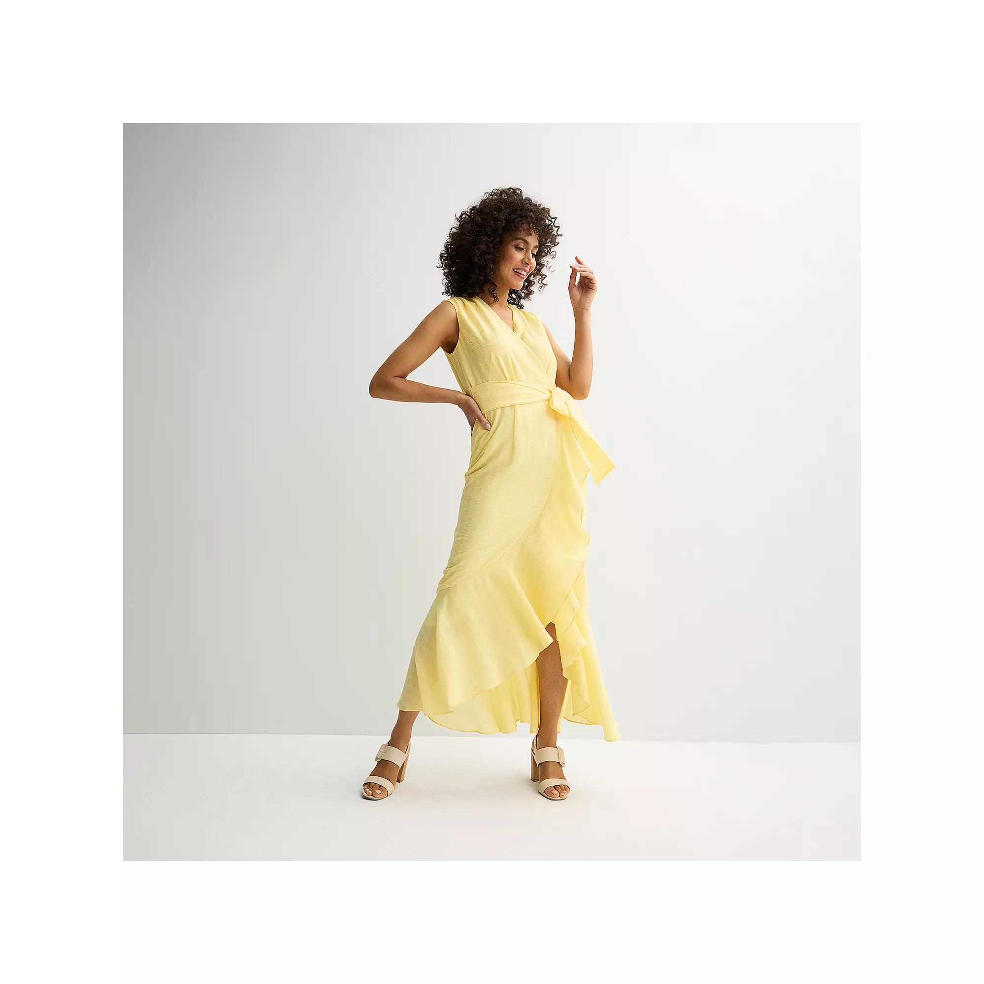 Women's Maison Tara Sleeveless Ruffle Wrap Midi Dress,  Product Image