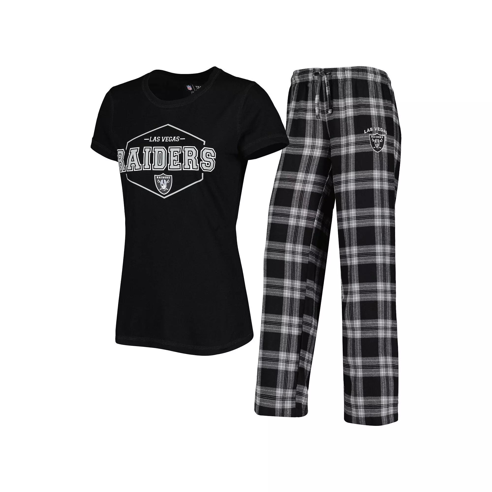 Women's Concepts Sport Black/Gray Las Vegas Raiders Plus Size Badge T-Shirt & Pants Sleep Set, Size: 2XL, Lvr Black Product Image