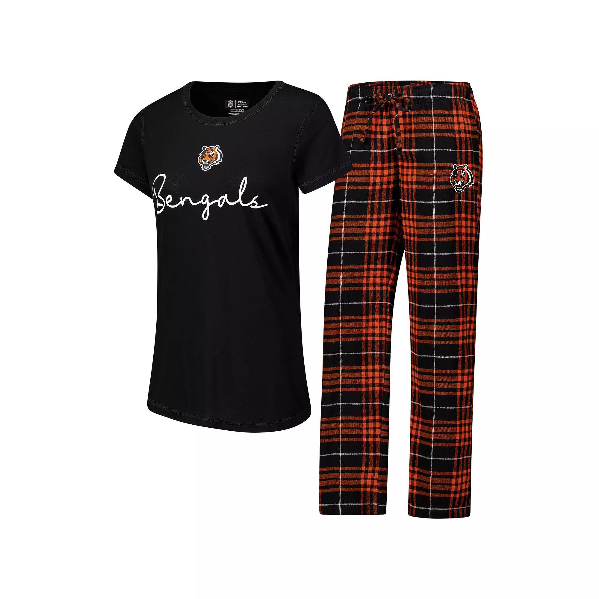 Women's Concepts Sport Cincinnati Bengals Vector T-Shirt & Flannel Pants Sleep Set, Size: 2XL, Black Product Image