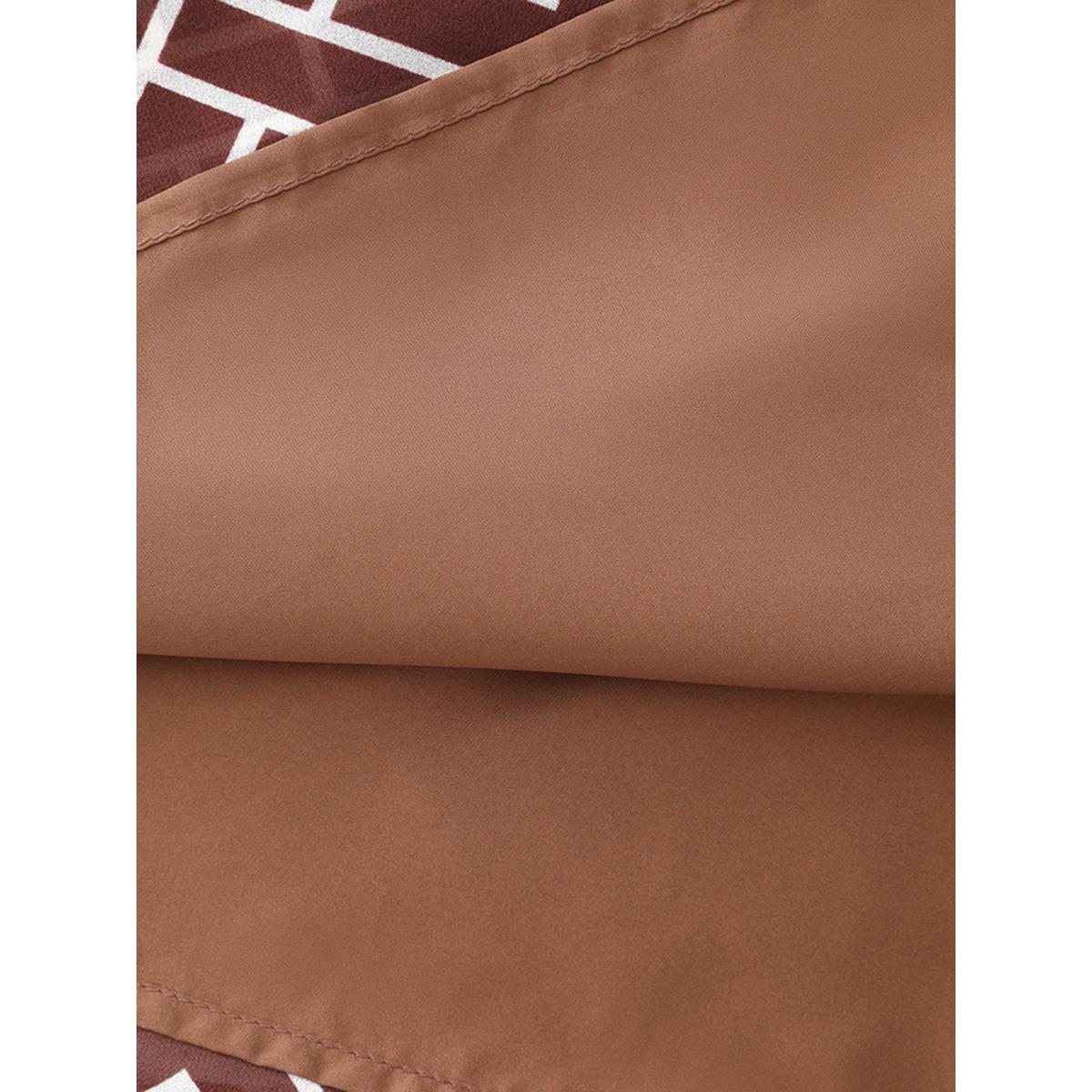 Plus Size Browncoffeecolor Geometric Print Cut Out Neck Blouse Women Office Extra Long Sleeve Mock Neck Office Blouses BloomChic 30/6X Product Image