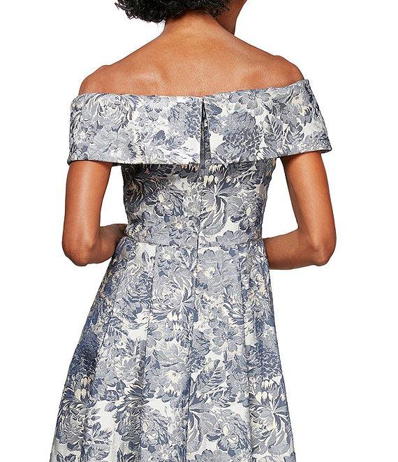 Alex Evenings Jacquard Short Sleeve Off-the-Shoulder Floral Pocketed Gown Product Image