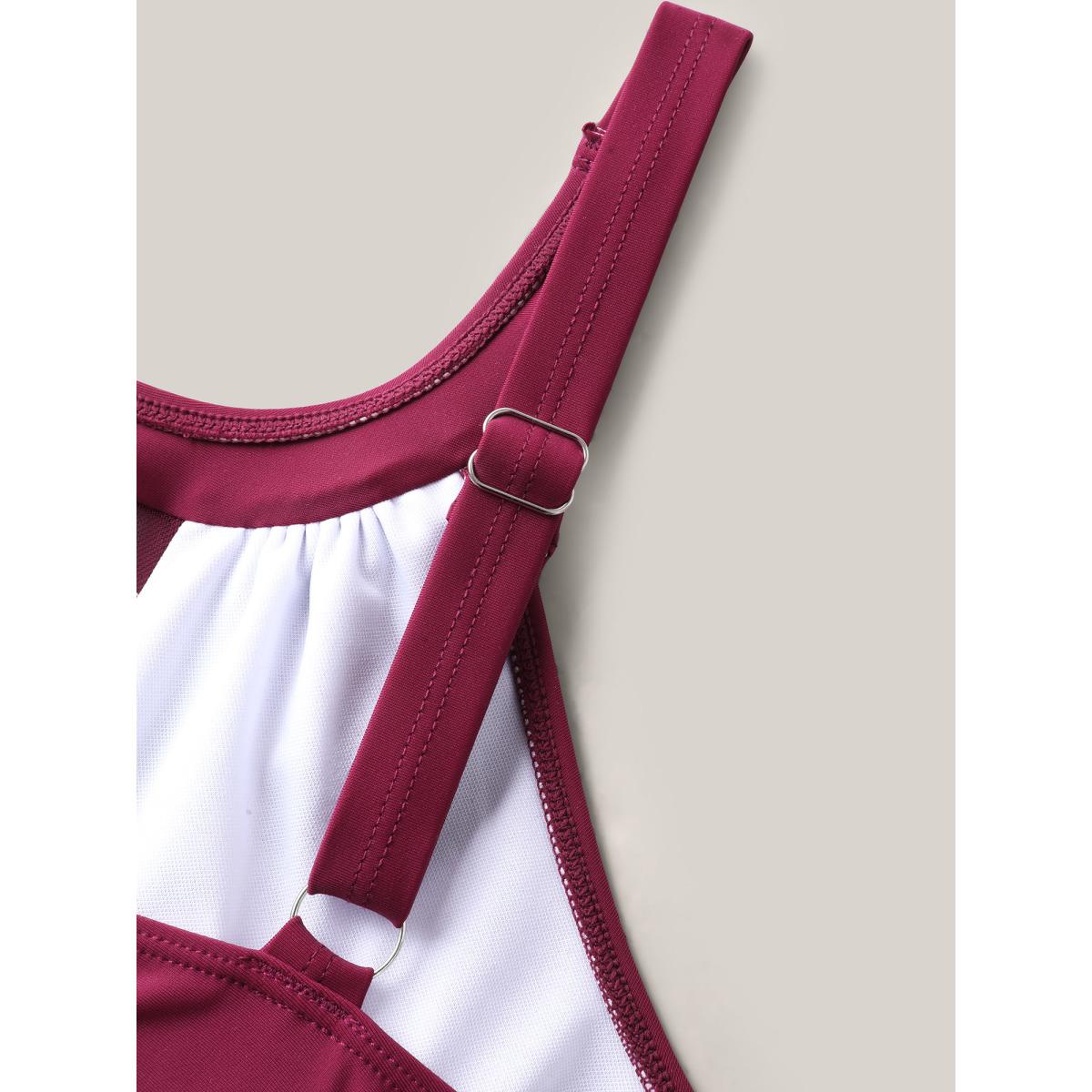 Plus Size Anti Float Tie Sheer Swim Dress Women's Swimwear Deeppurple Resort Bodycon Round Neck High stretch Curve Swim Dresses BloomChic 18-20/2X Product Image