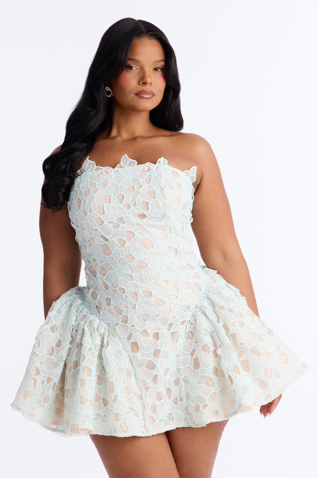 Lace Meadow Strapless Mini Dress - Light Blue Female Product Image