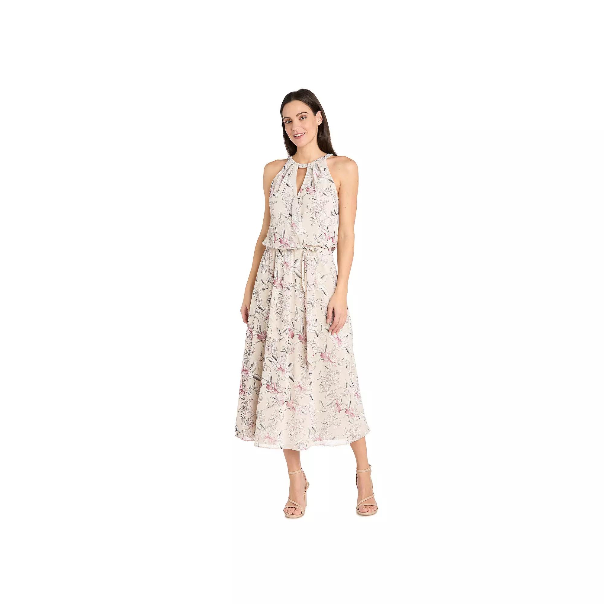 Women's R&M Richards Puff Print Power Mesh Blouson Midi Dress, Size: 18, White Product Image