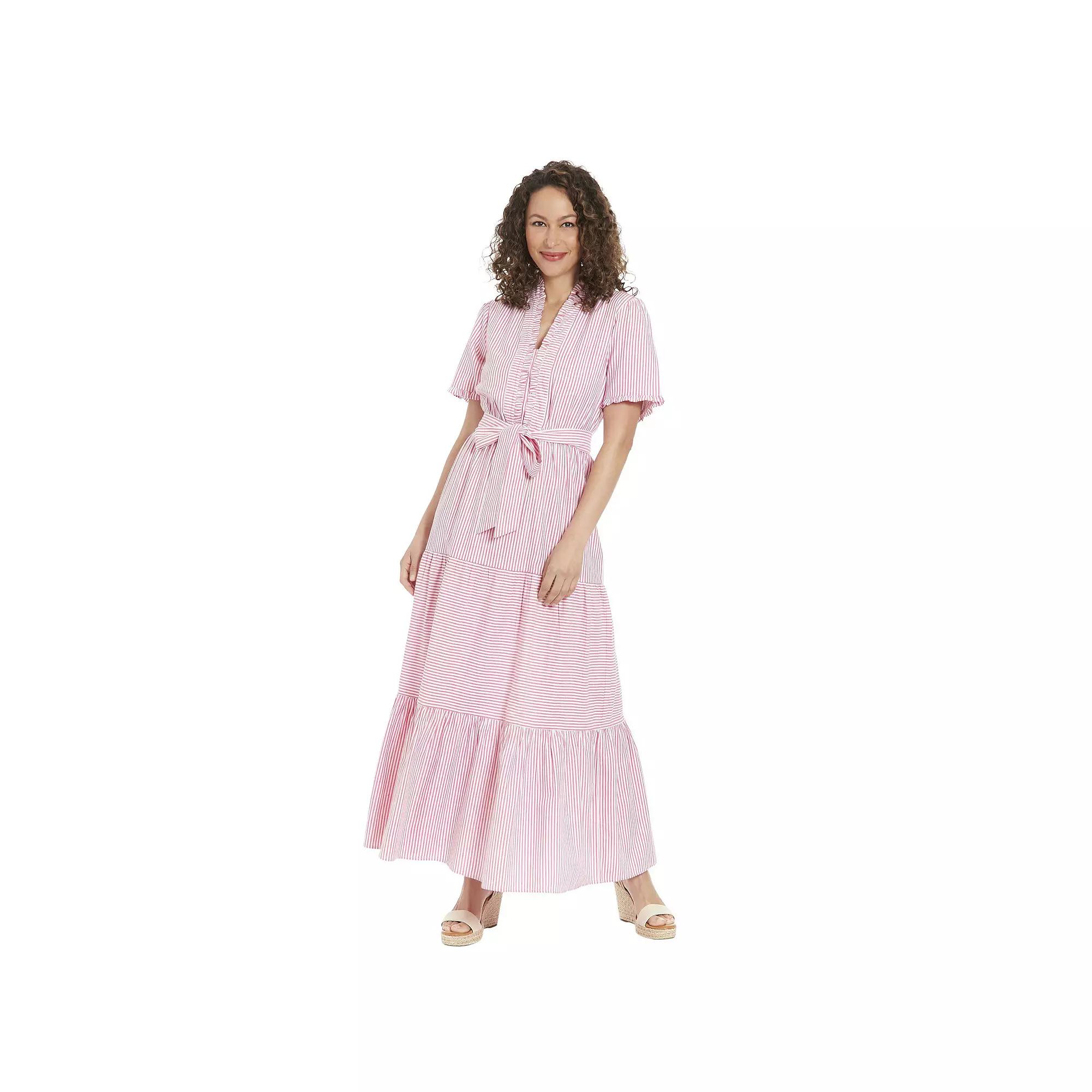 Women's London Times Ruffle Neck Tiered Maxi Dress,  Product Image