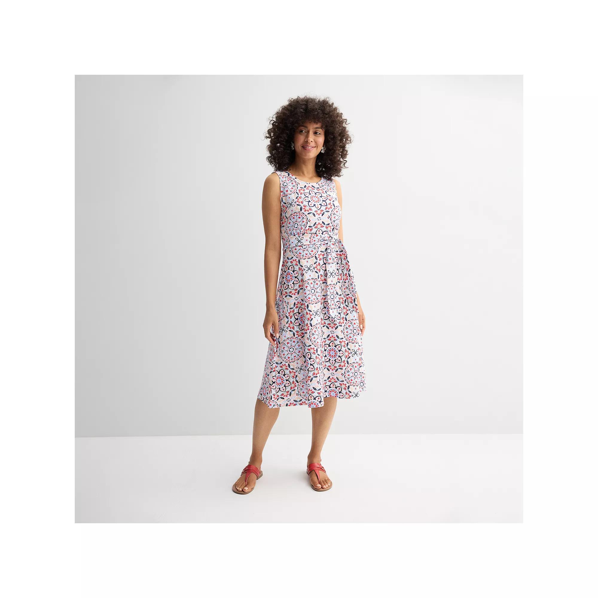 Petite Croft & Barrow® Belted Fit and Flare Dress, Women's, Size: Medium Petite, Pink Fancy Medallion Product Image