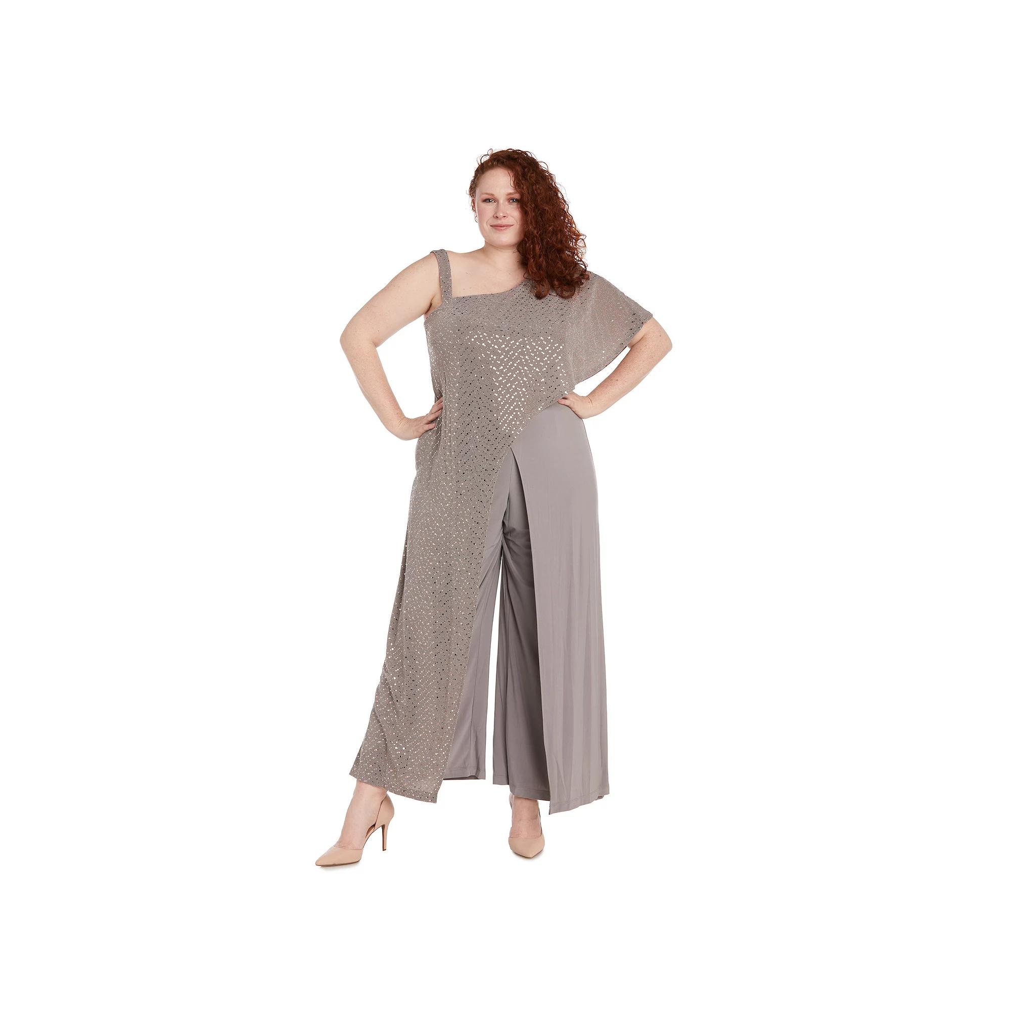 Plus Size R&M Richards Metallic One-Shoulder Jersey Jumpsuit, Women's, Size: 20 W, Brown Product Image