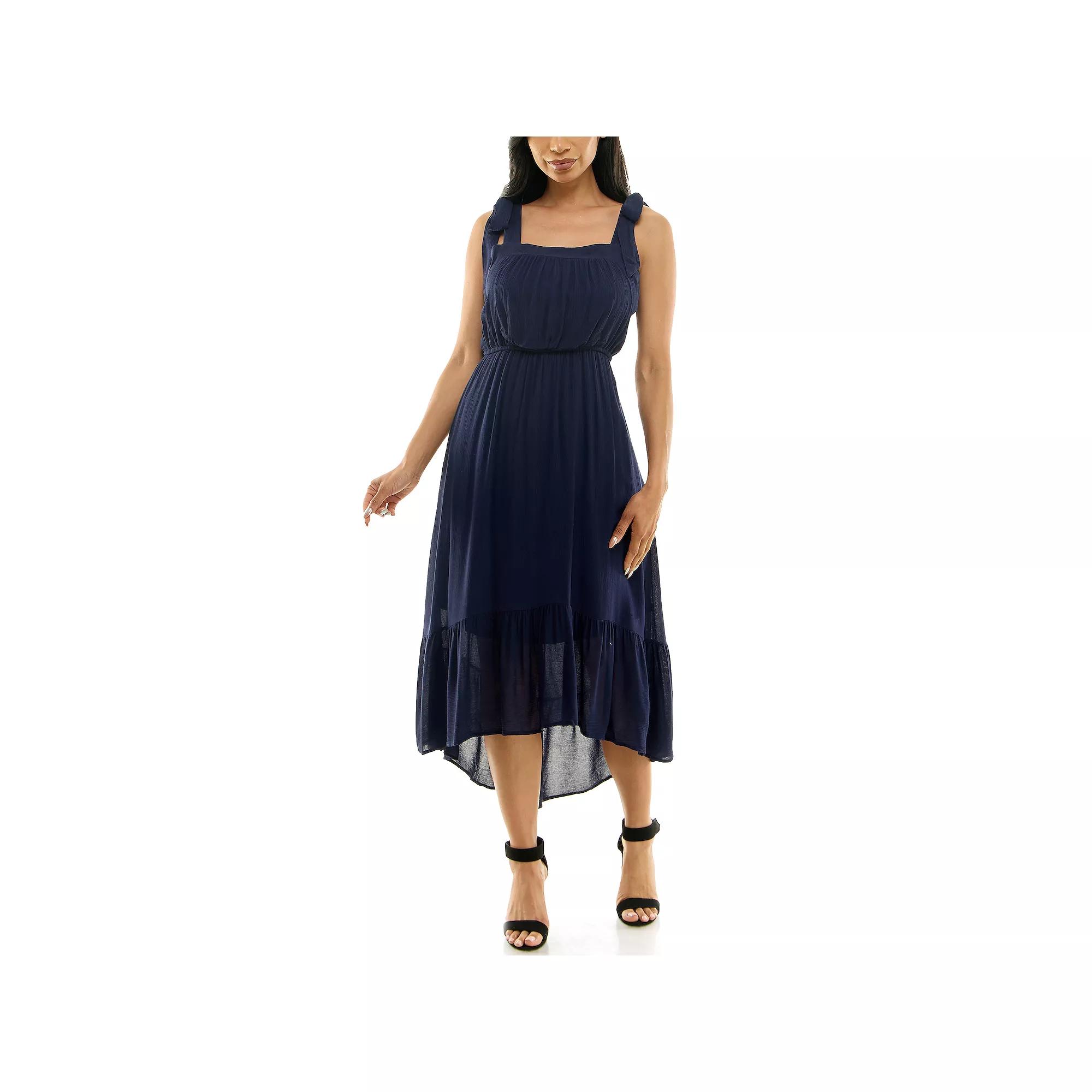 Women's Nina Leonard Hi Low Ruffle Hem Swing Dress, Size: Medium, Blue Product Image