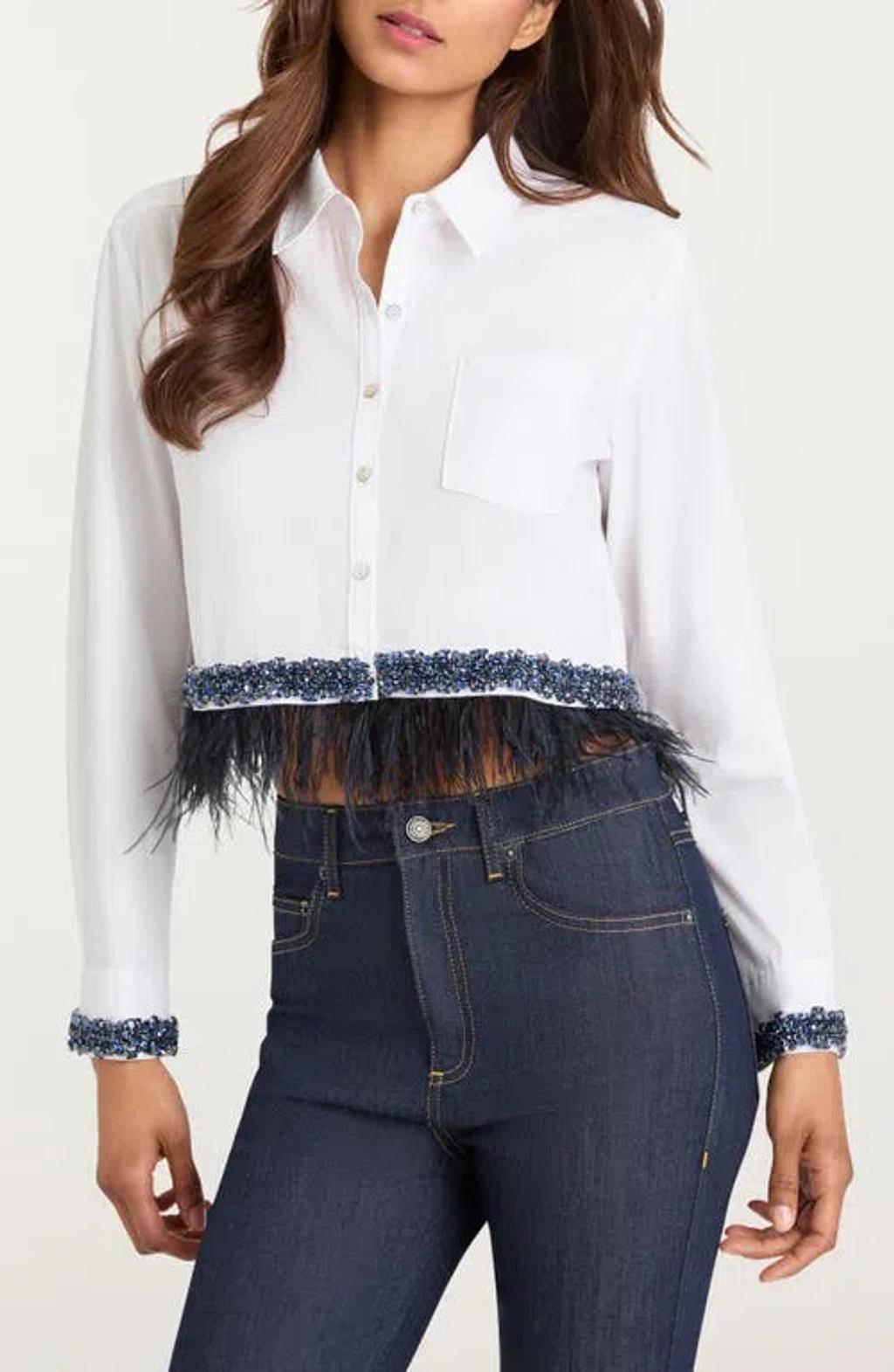 CINQ À SEPT Sylvan Embellished Button-front Shirt In White Product Image