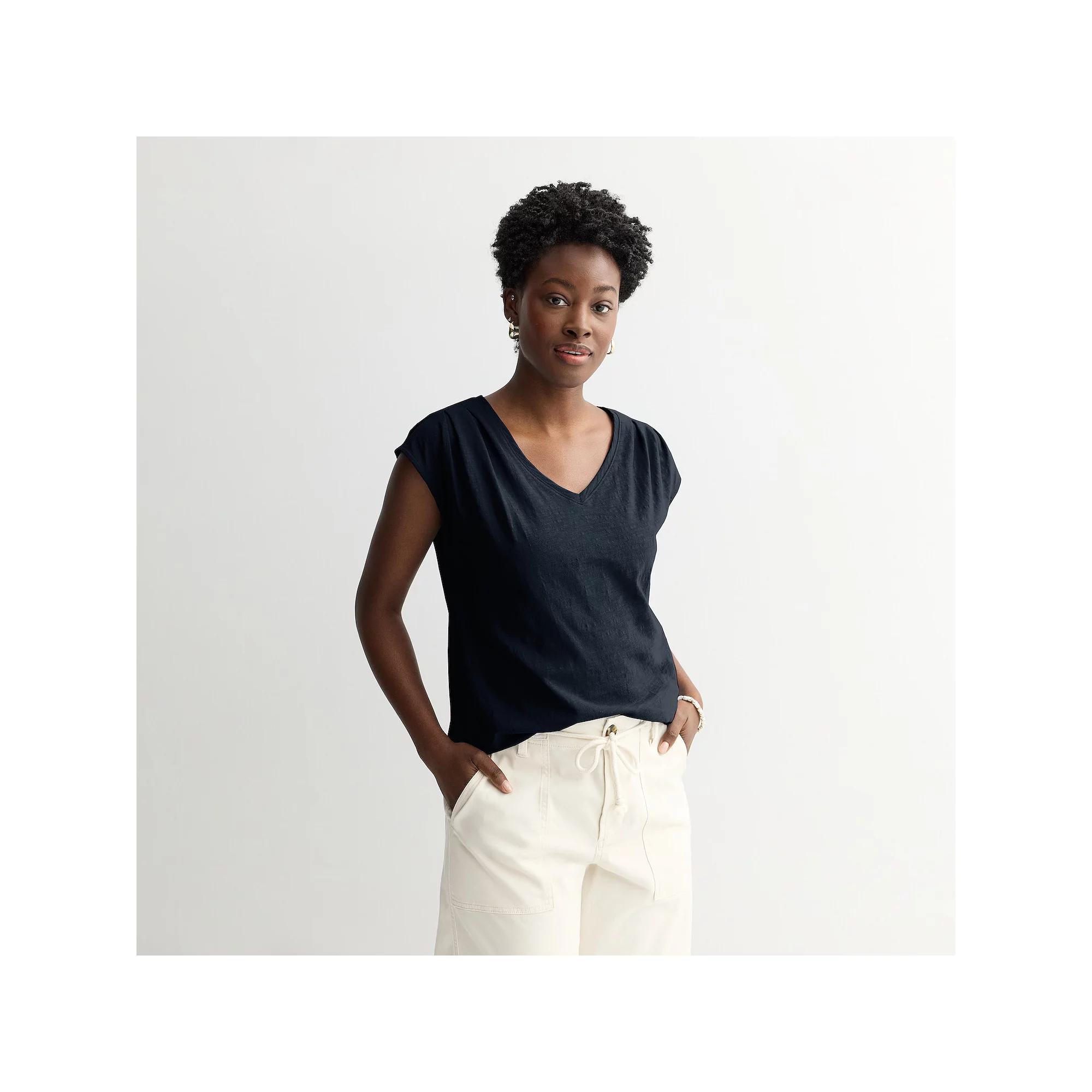 Petite Sonoma Goods For Life® Pleated V-Neck Muscle Tee, Women's,  Product Image