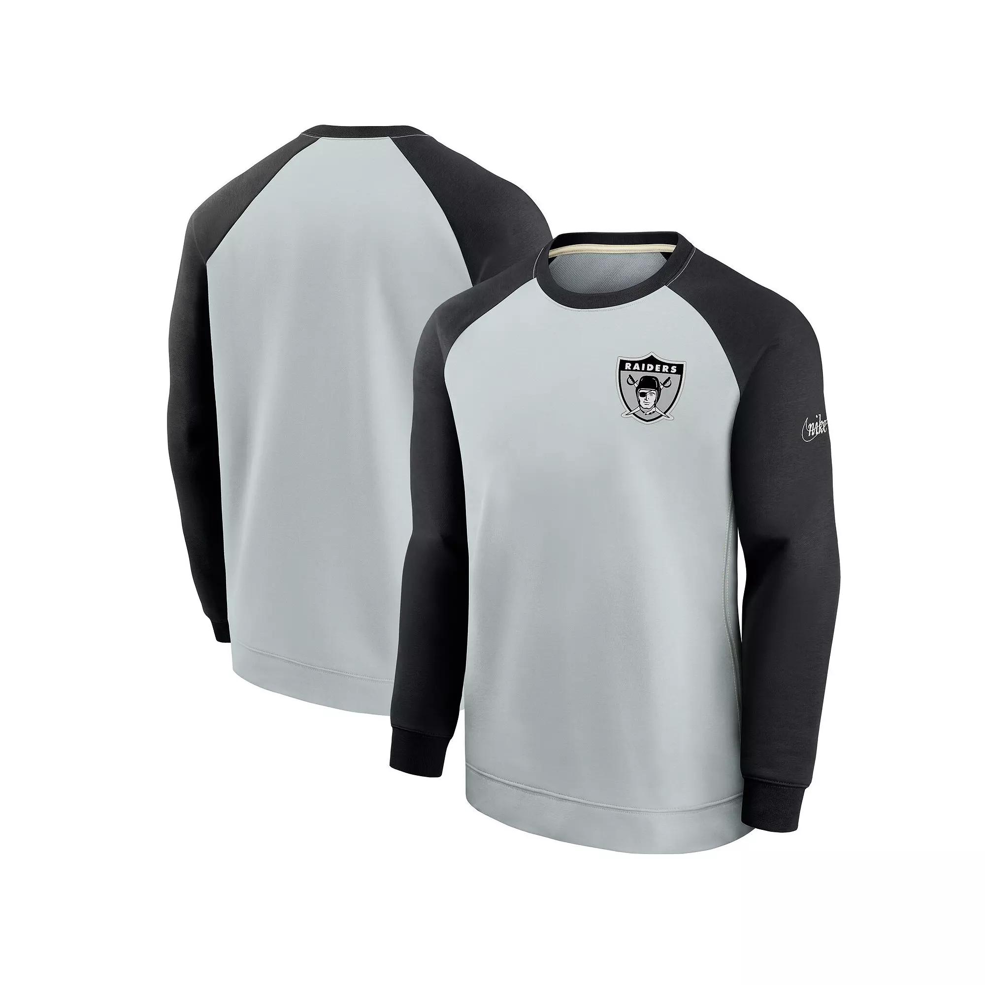 Men's Nike Silver/Black Las Vegas Raiders Historic Raglan Crew Performance Sweater, Size: Small, Lvr Silver Product Image