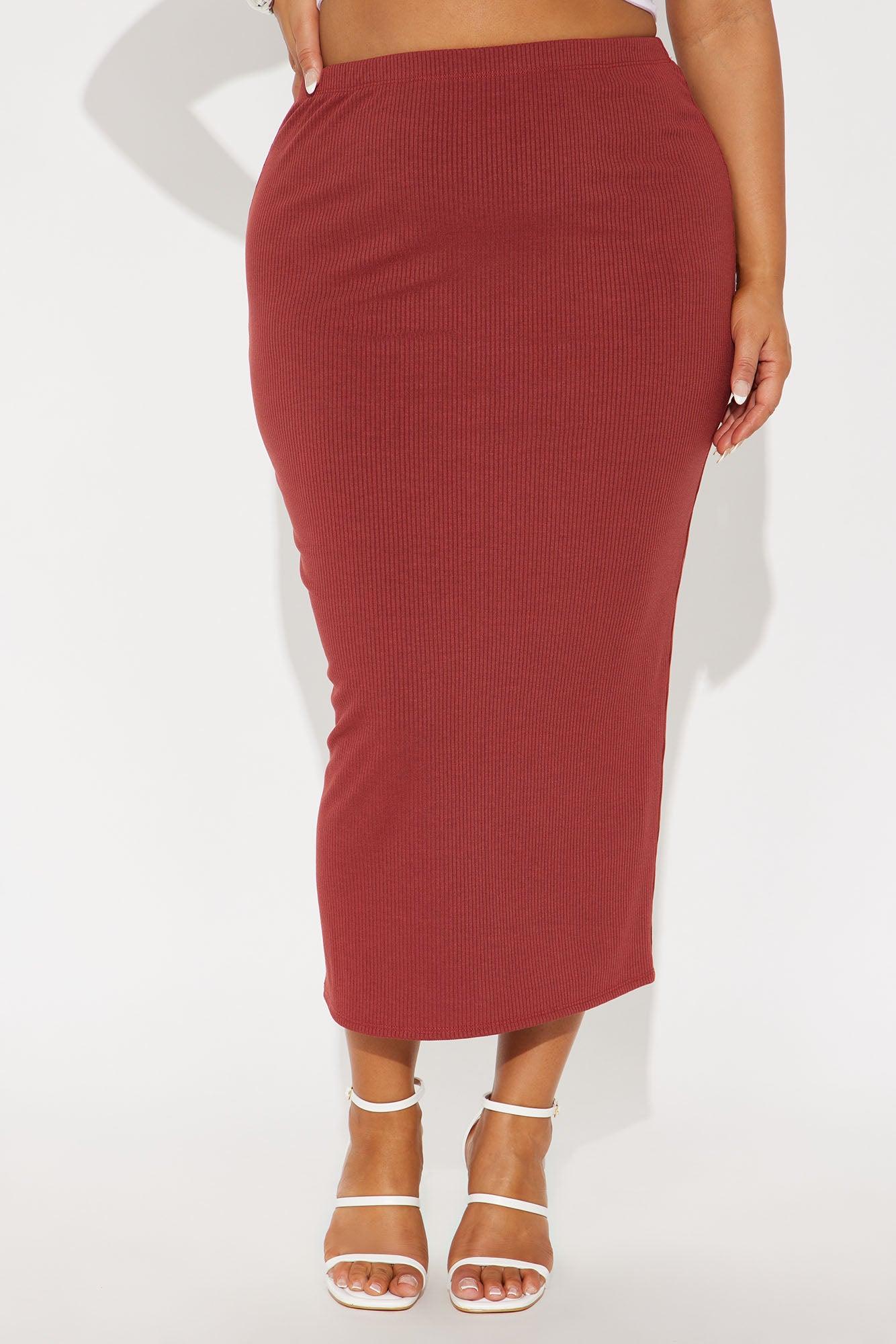 Jess Double Lined Ribbed Midi Skirt - Rust Female Product Image