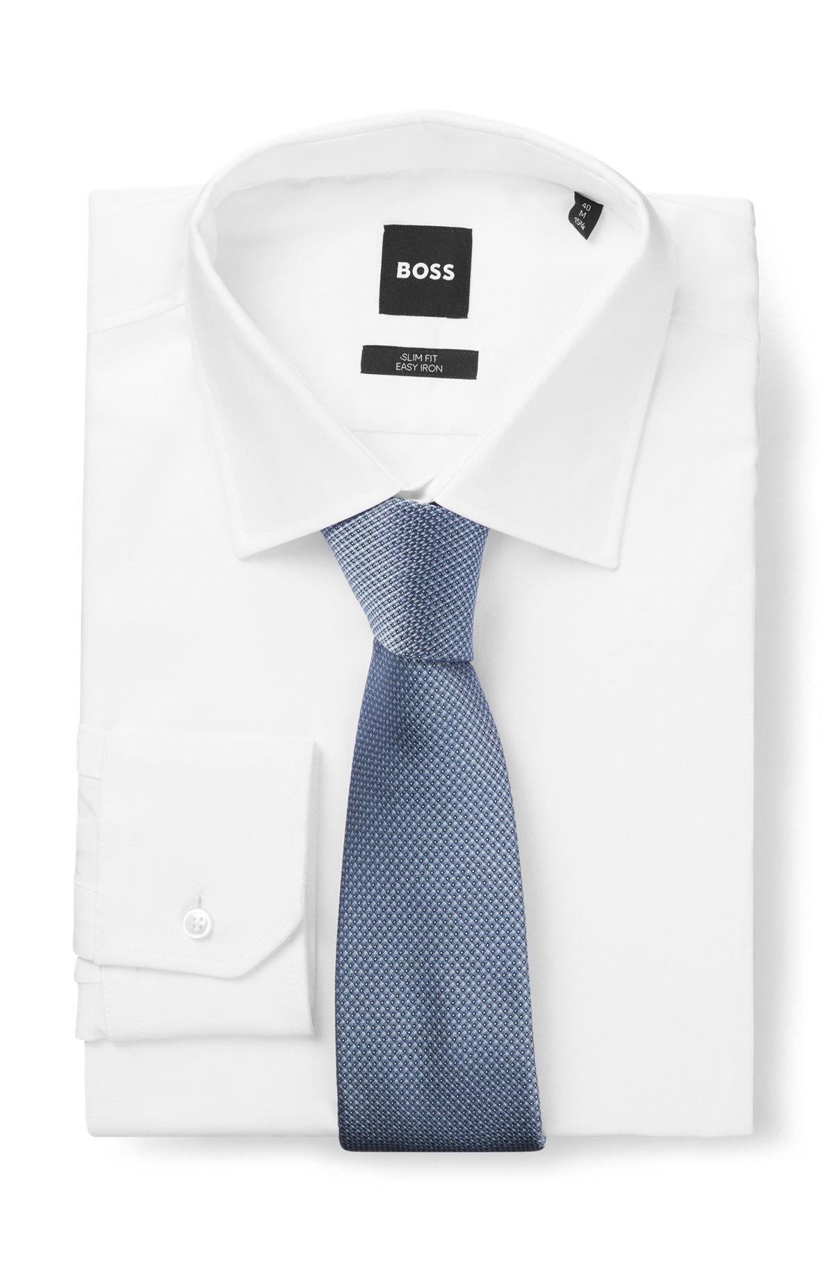 BOSS - Silk-blend tie with jacquard-woven pattern - Light Blue Product Image