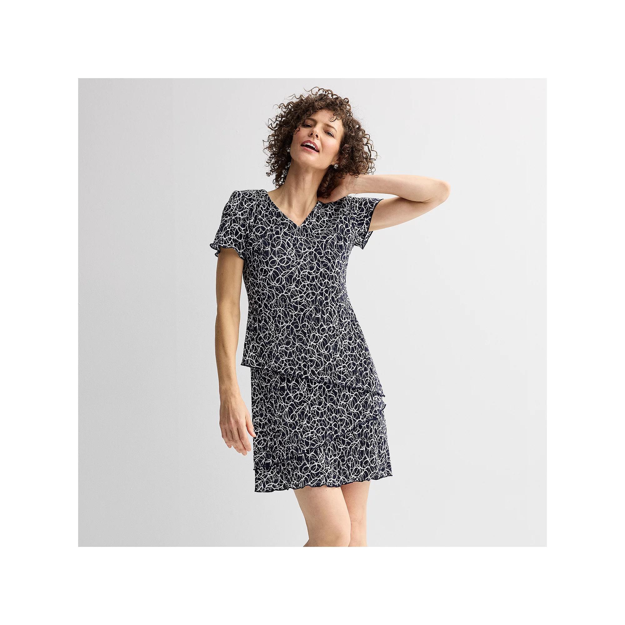 Women's Connected Apparel Pleated Bodre Tiered Dress, Size: 6, Blue Product Image