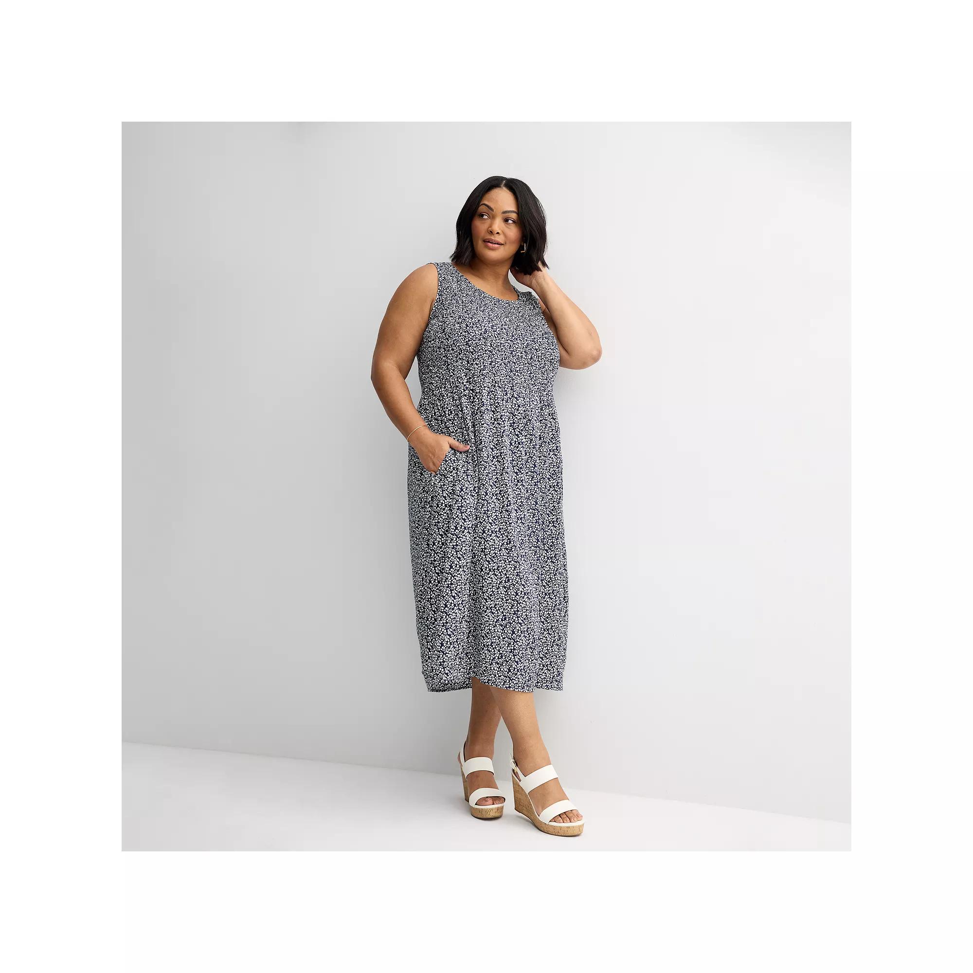 Plus Size Croft & Barrow® Smocked Midi Dress, Women's, Size: 5XL, Blue Tiny Blooms Product Image