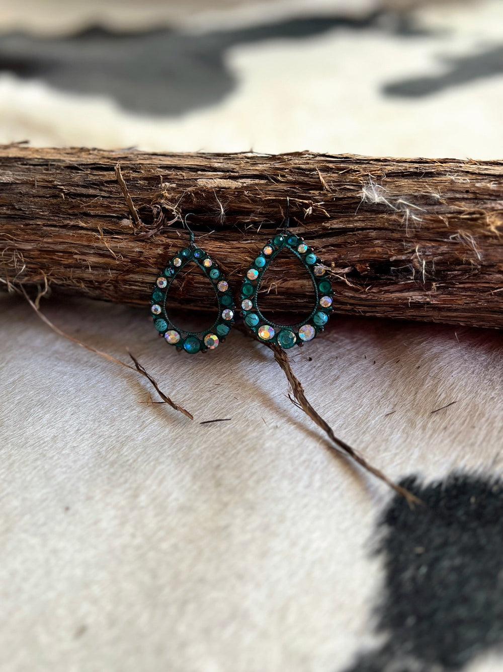 Teardrop Ranch Rhinestone Earrings- 4 Color Choices Product Image