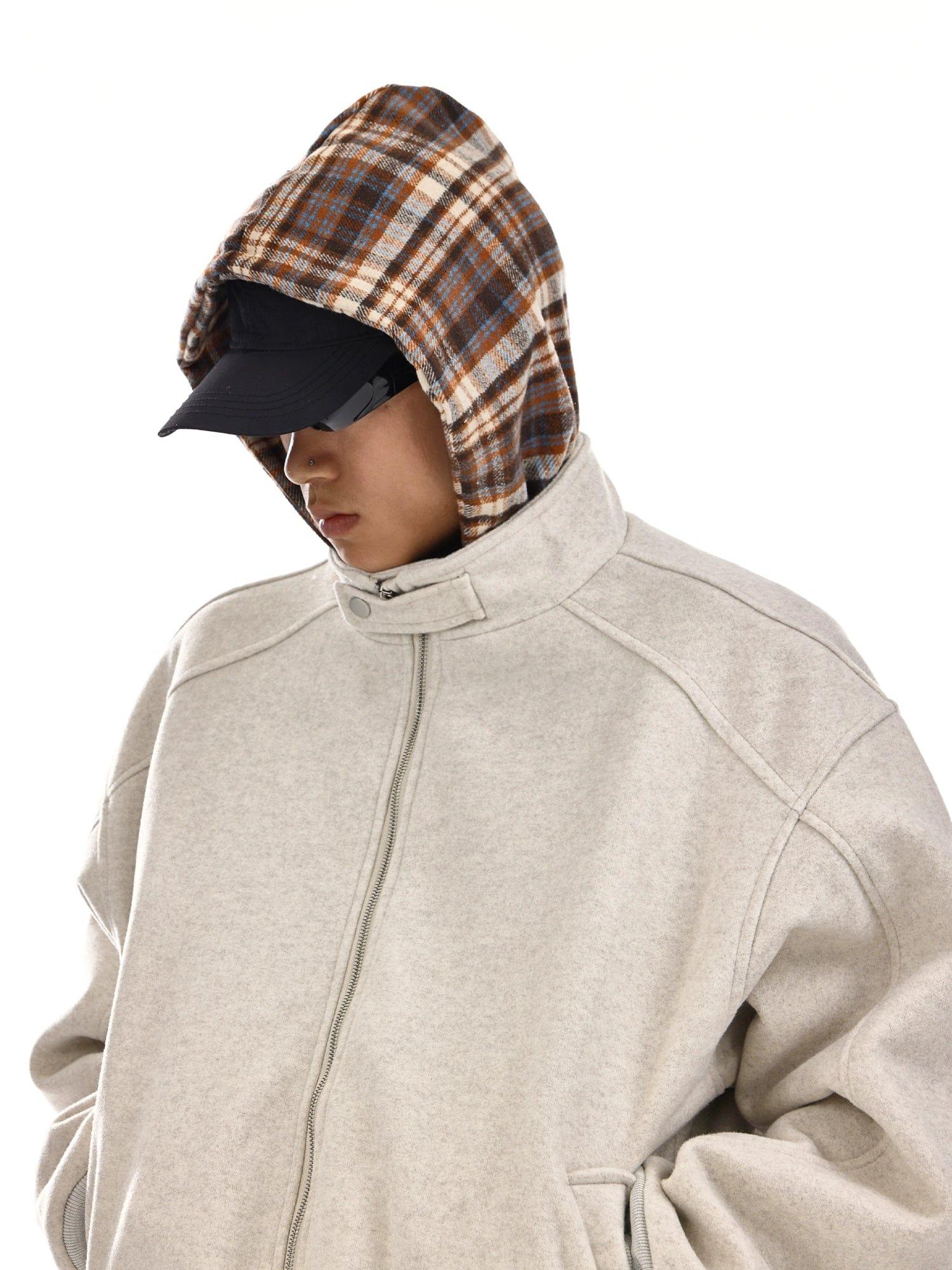 RT No. 12117 PLAID HOODED COAT JK Product Image