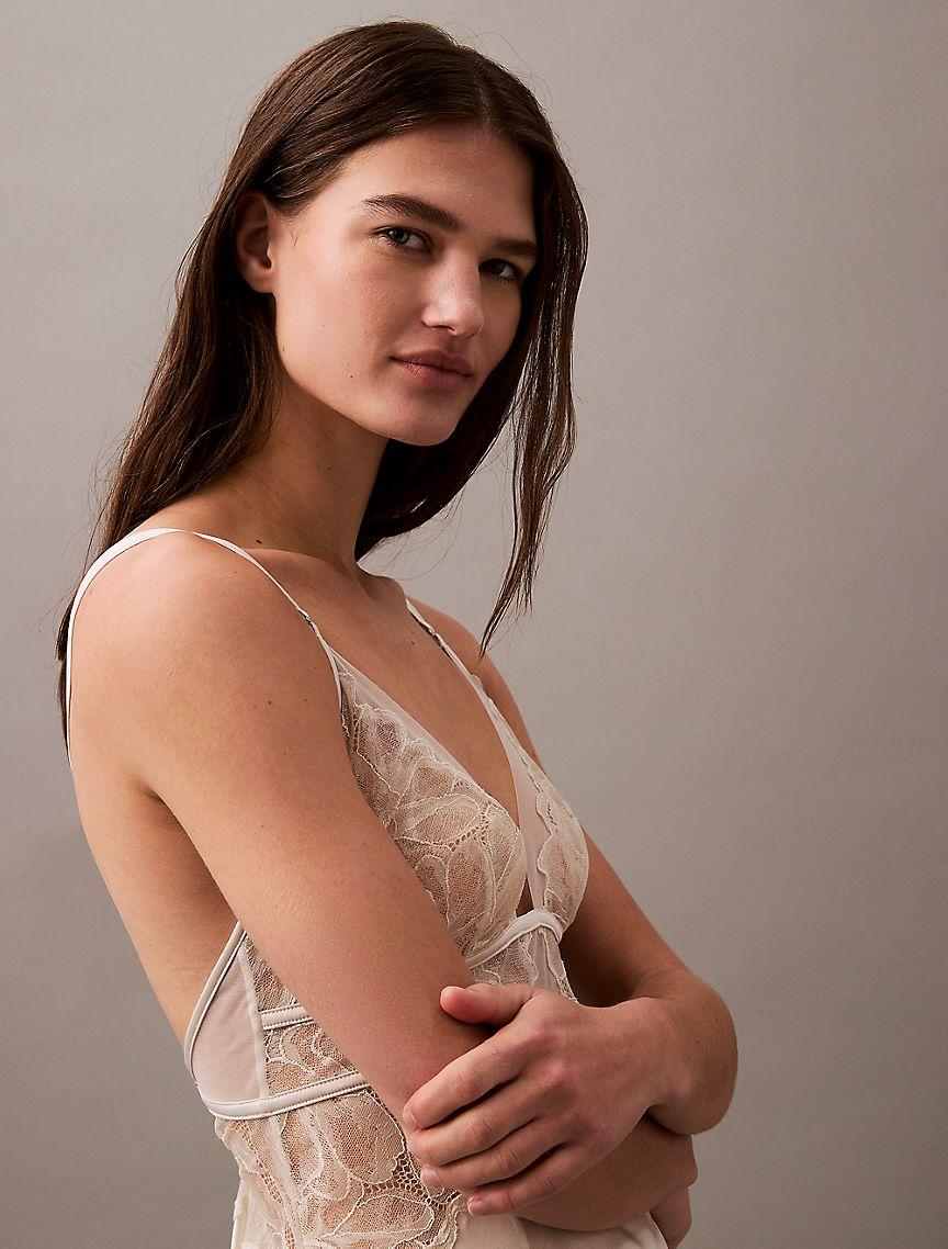 CK Black Floral Lace Silk Chemise Product Image