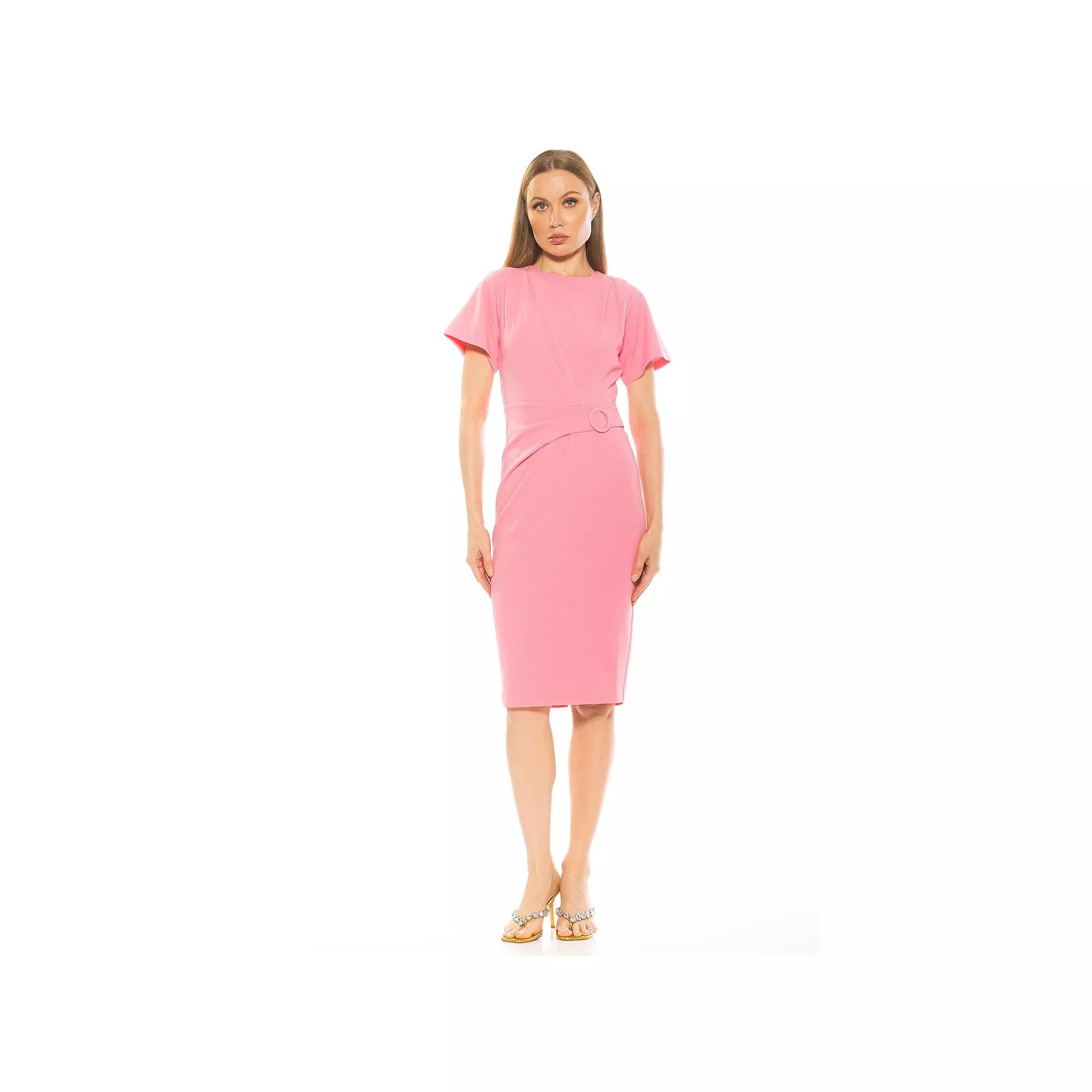 Women's ALEXIA ADMOR Clara Crewneck Draped Short Sleeve Dress,  Product Image