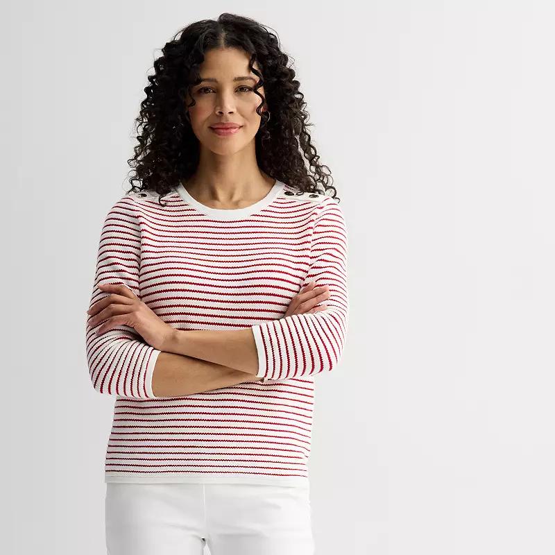 Women's Croft & Barrow® Textured Button Shoulder Pullover, Size: XS, Navy White Stripe Product Image